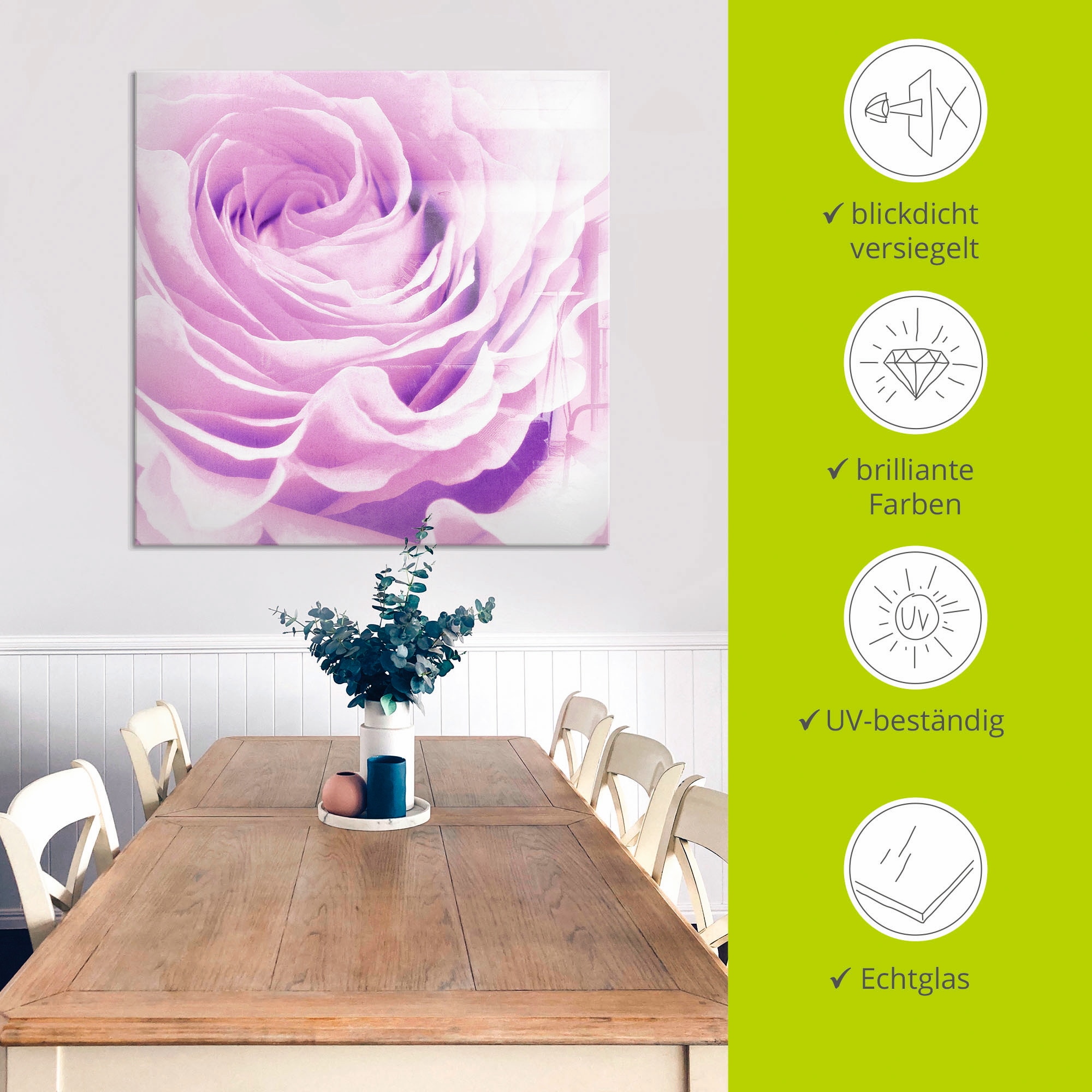 Artland Glasbild »Pastell Rose«, Blumen, (1 St.), in verschiedenen Größen