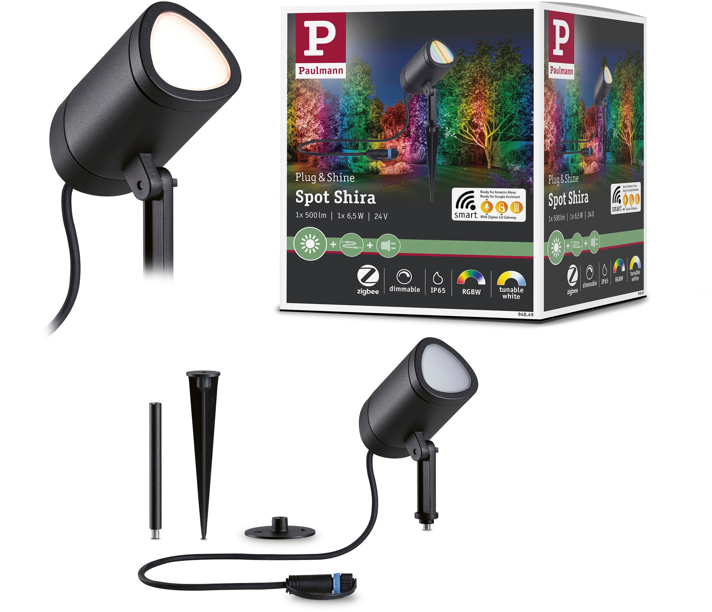 Paulmann LED Gartenstrahler »Plug & Shine Spot Shira«, 1 flammig, RGBW Zigbee 2000-6500K