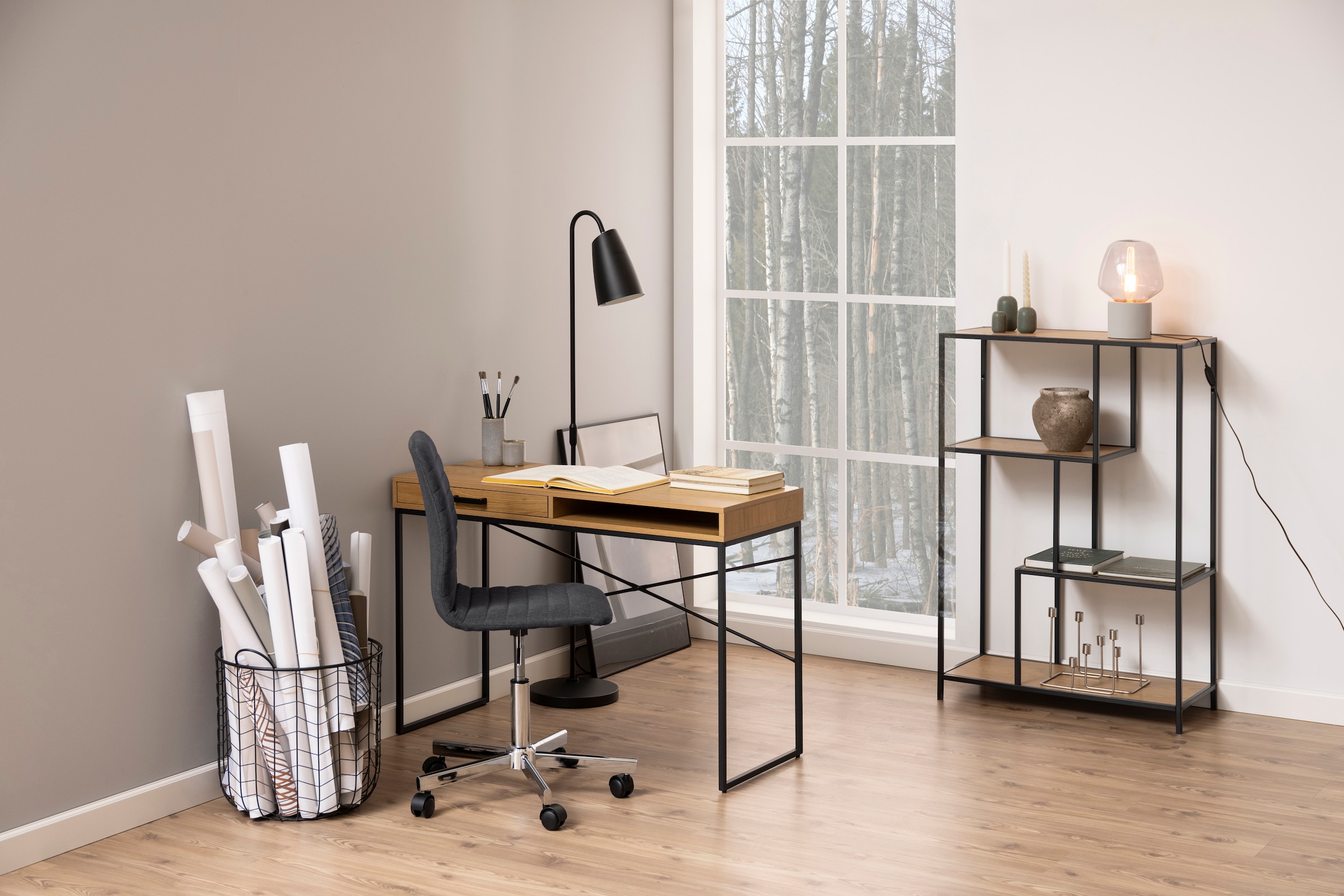 ACTONA GROUP Schreibtisch, Metallgestell, 1 Schublade und 1 offenem Fach, Breite 140 cm