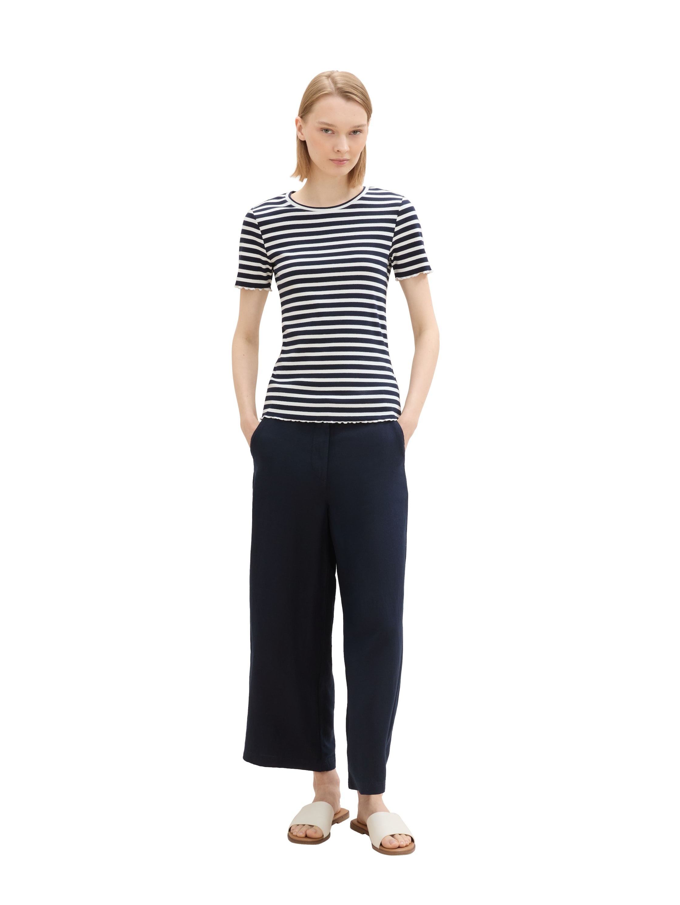 TOM TAILOR Denim T-Shirt, (Packung, 2 tlg.), im Doppelpack mit Rippstruktur und gekräuselten Kanten
