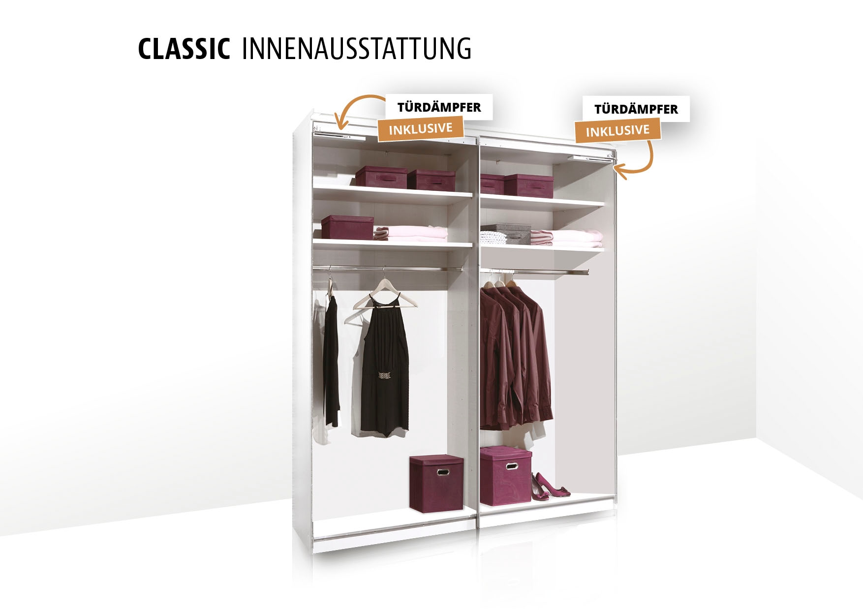 STAUD Schwebetürenschrank »Includo, Made in Germany« Mit vier verschiedenen Ausstattungsvarianten
