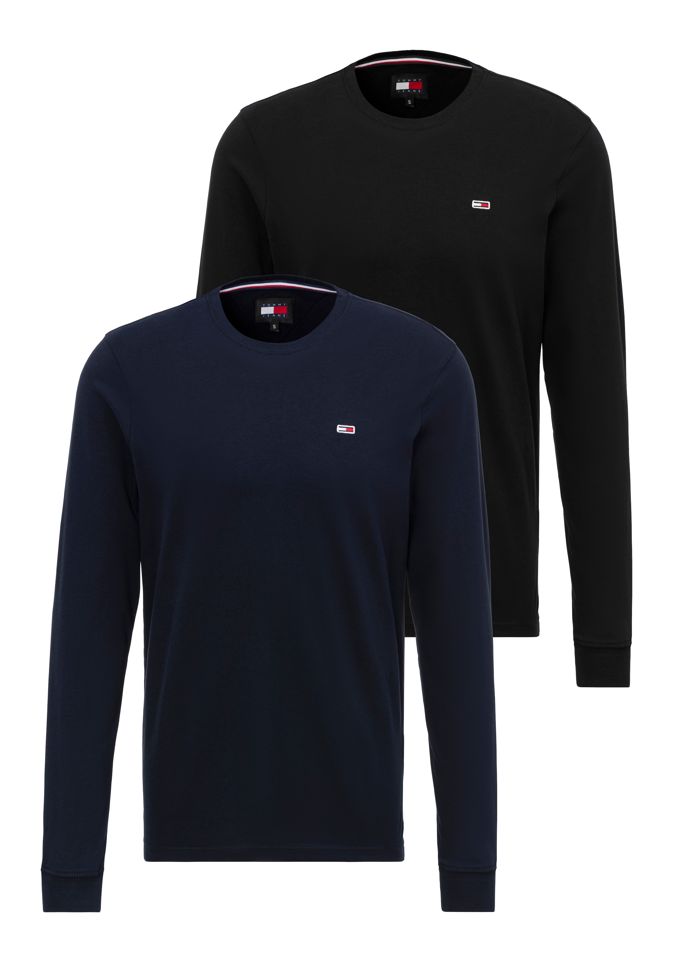 Tommy Jeans Langarmshirt »TJM REG 2 PACK LS TEE«, mit bestickten Markenlogo auf Brusthöhe