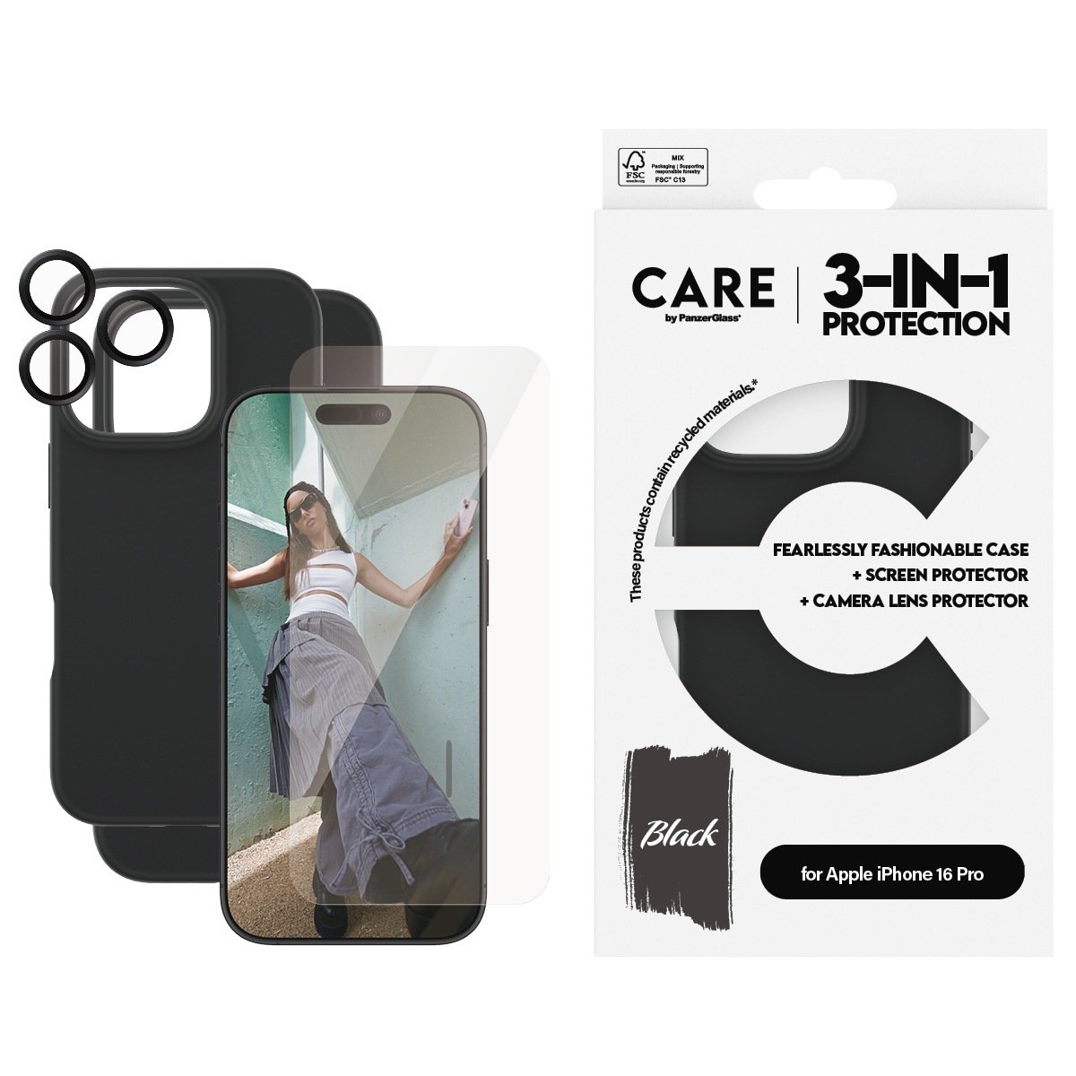 Displayschutzglas »3-in-1 Protection, Glass, Case, Lenscover«, für Apple iPhone 16...