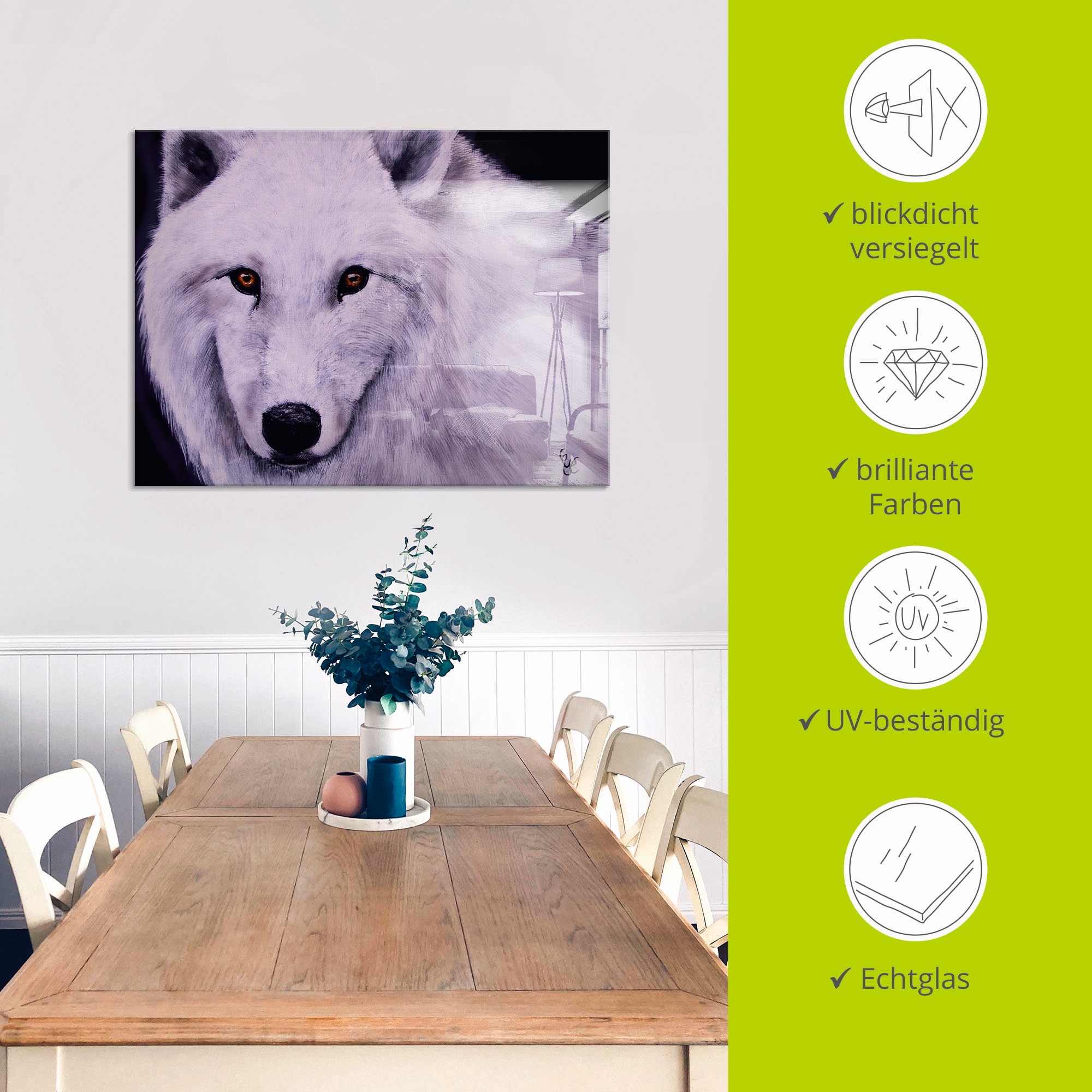Artland Glasbild »Weißer Wolf«, Wildtiere, (1 St.), in verschiedenen Größen
