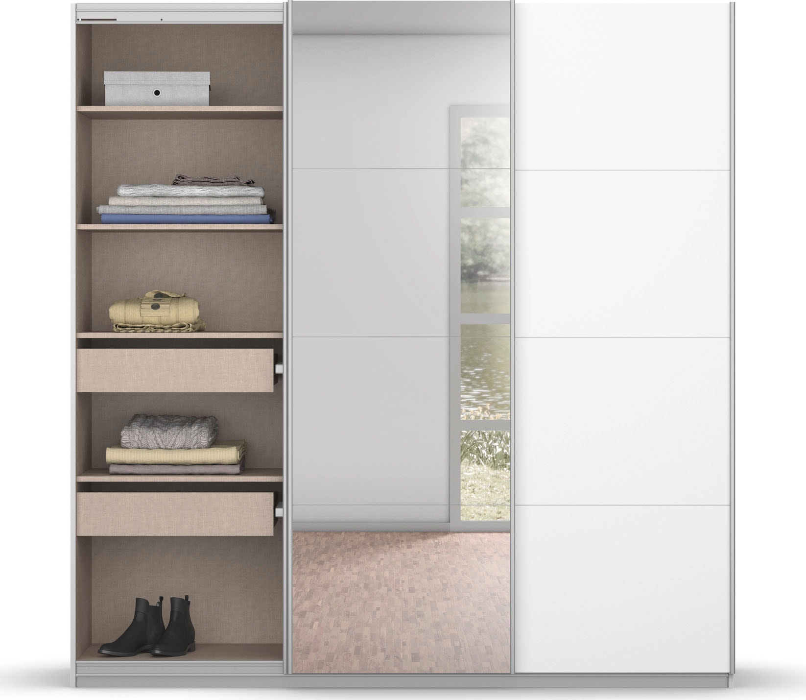 rauch Schwebetürenschrank »Kleiderschrank Schrank Garderobe BESTSELLER KOLUNA mit Spiegel« Breiten 203/271/315/360 cm Höhen 210/229 cm,  inkl. 2 Innenschubladen sowie extra Einlegeböden MADE IN GERMANY