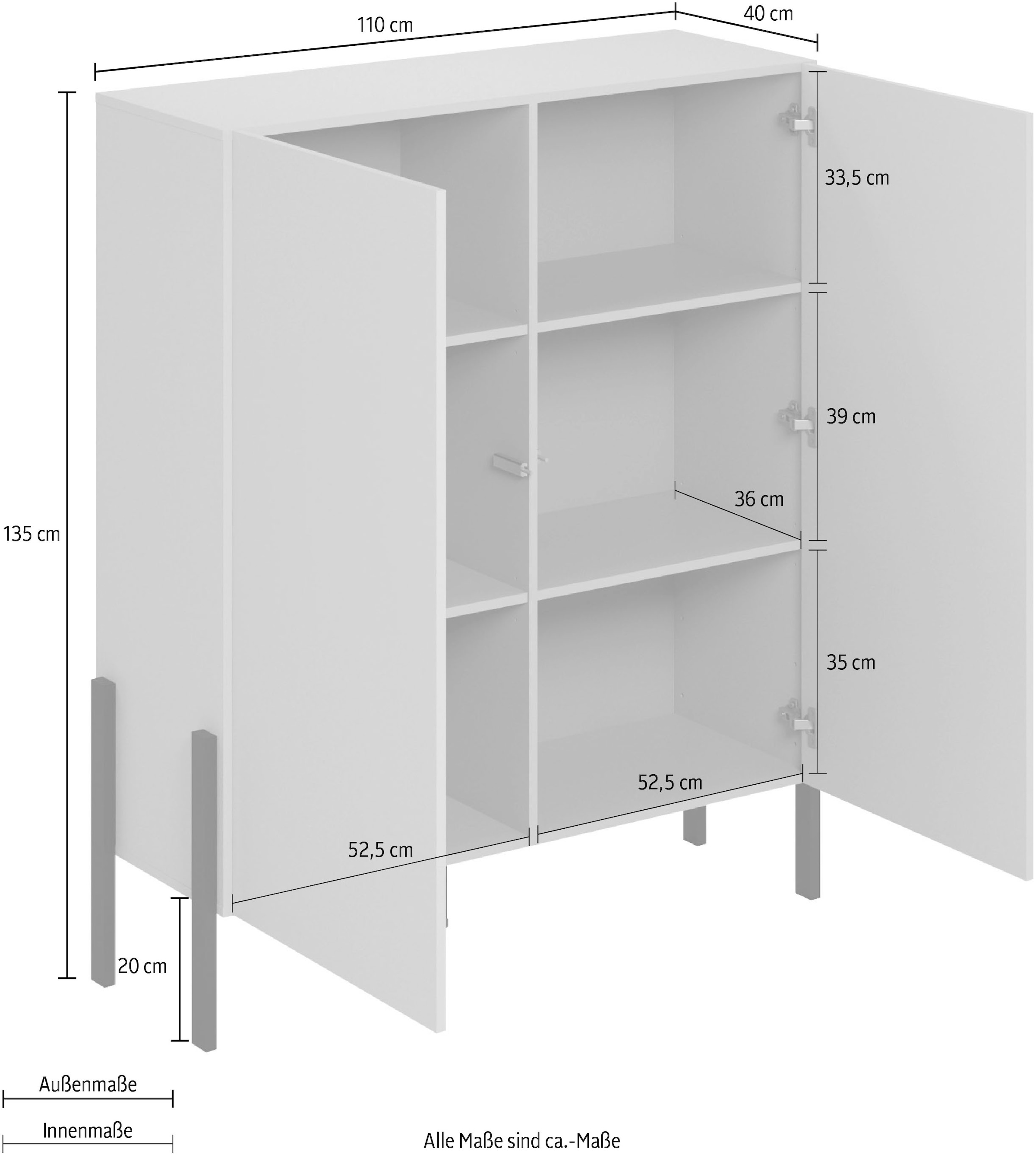 INOSIGN Kommode »Jukon, Breite 110 cm, moderne grifflose Hochschrank, 2Türen«, Highboard mit viel Stauraum, push-to-open-Funktion