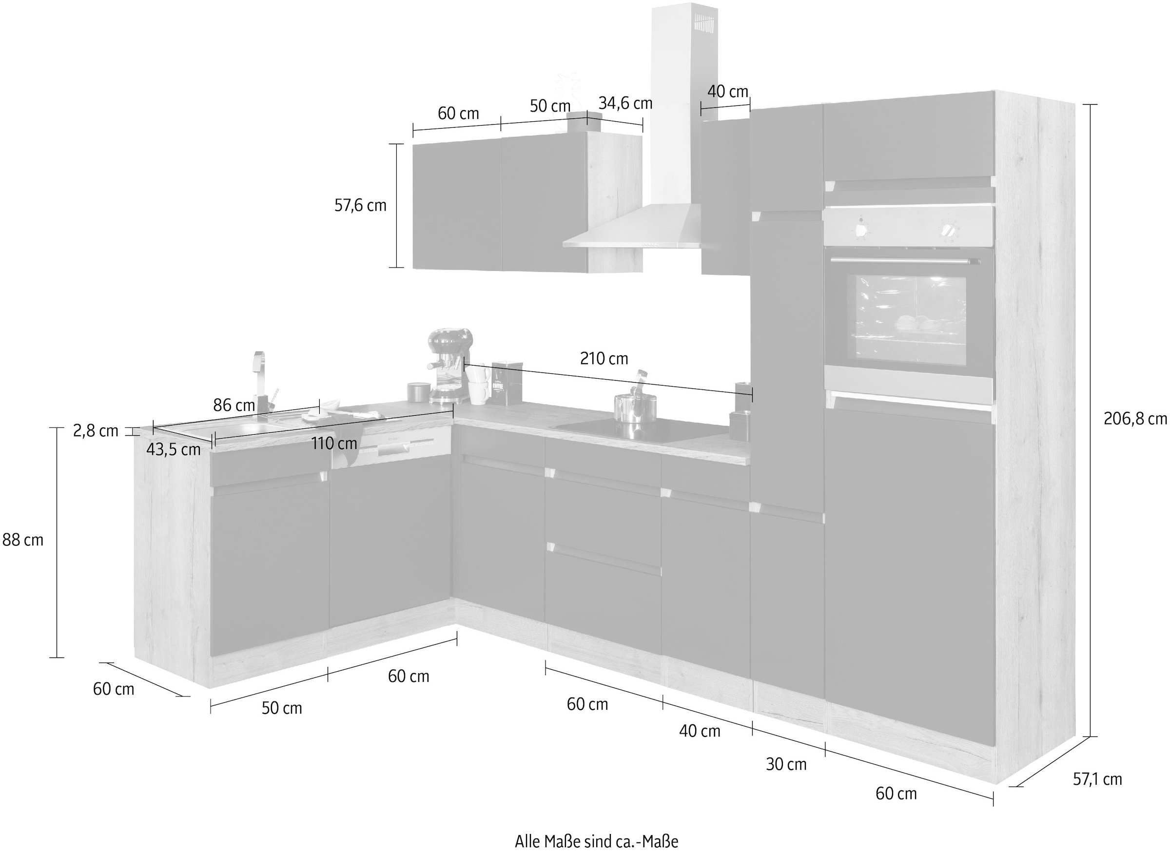 OPTIFIT Winkelküche »Roth«, ohne E-Geräte, Stellbreite 300 x 175 cm