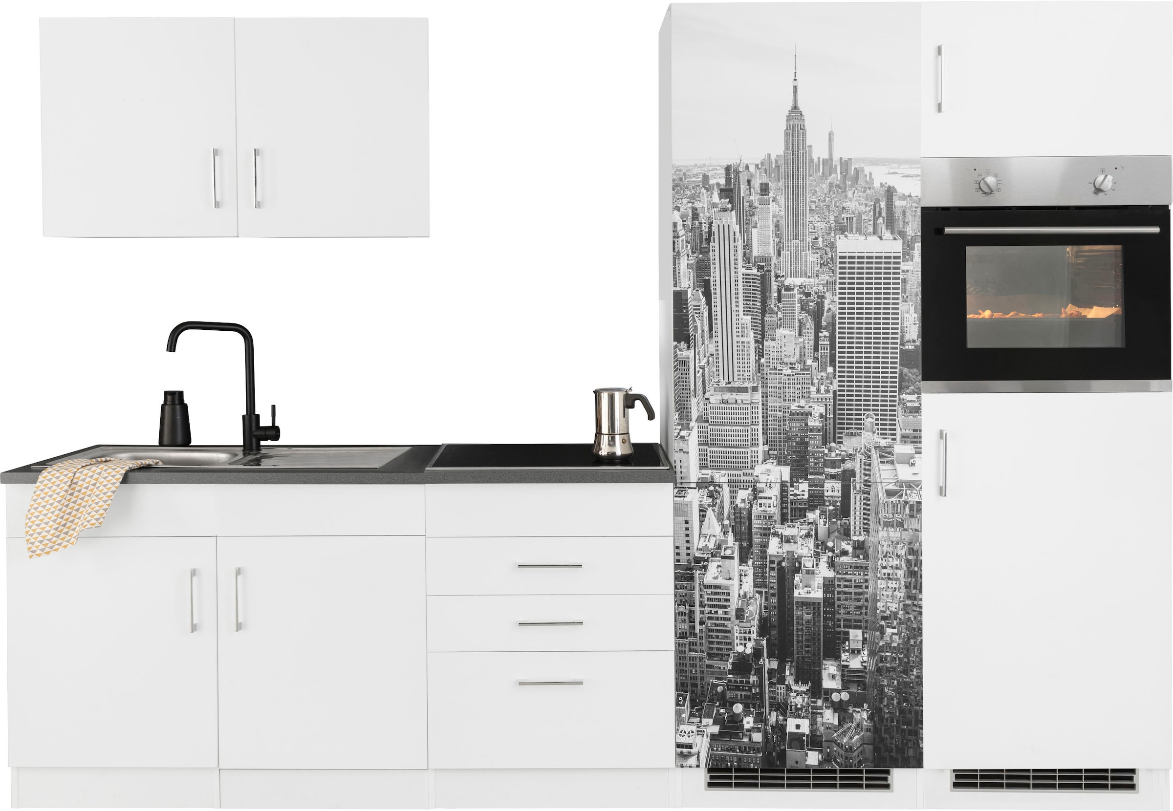 KOCHSTATION Küchenzeile »KS-Paris – Küchen mit einzigartigen Fotomotiven auf den Fronten« Breite 280 cm, wahlweise mit E-Geräten und Induktion