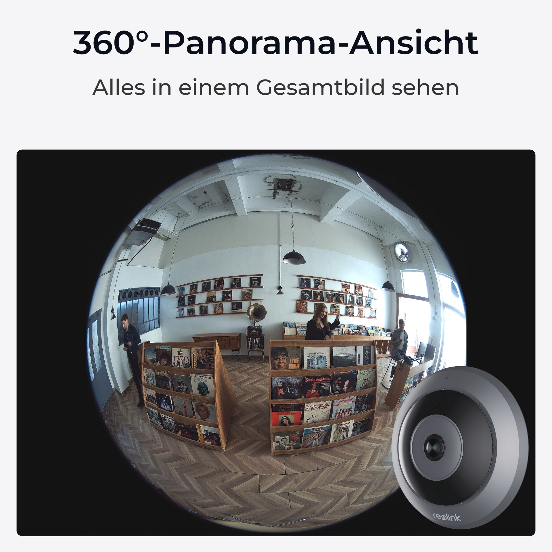 Reolink Überwachungskamera »P520 - 6MP Fisheye mit 360 Grad Sicht PoE Cam«, Innenbereich, Personenerkennung, Zwei-Wege-Audio, Mehrere Anzeigemodi