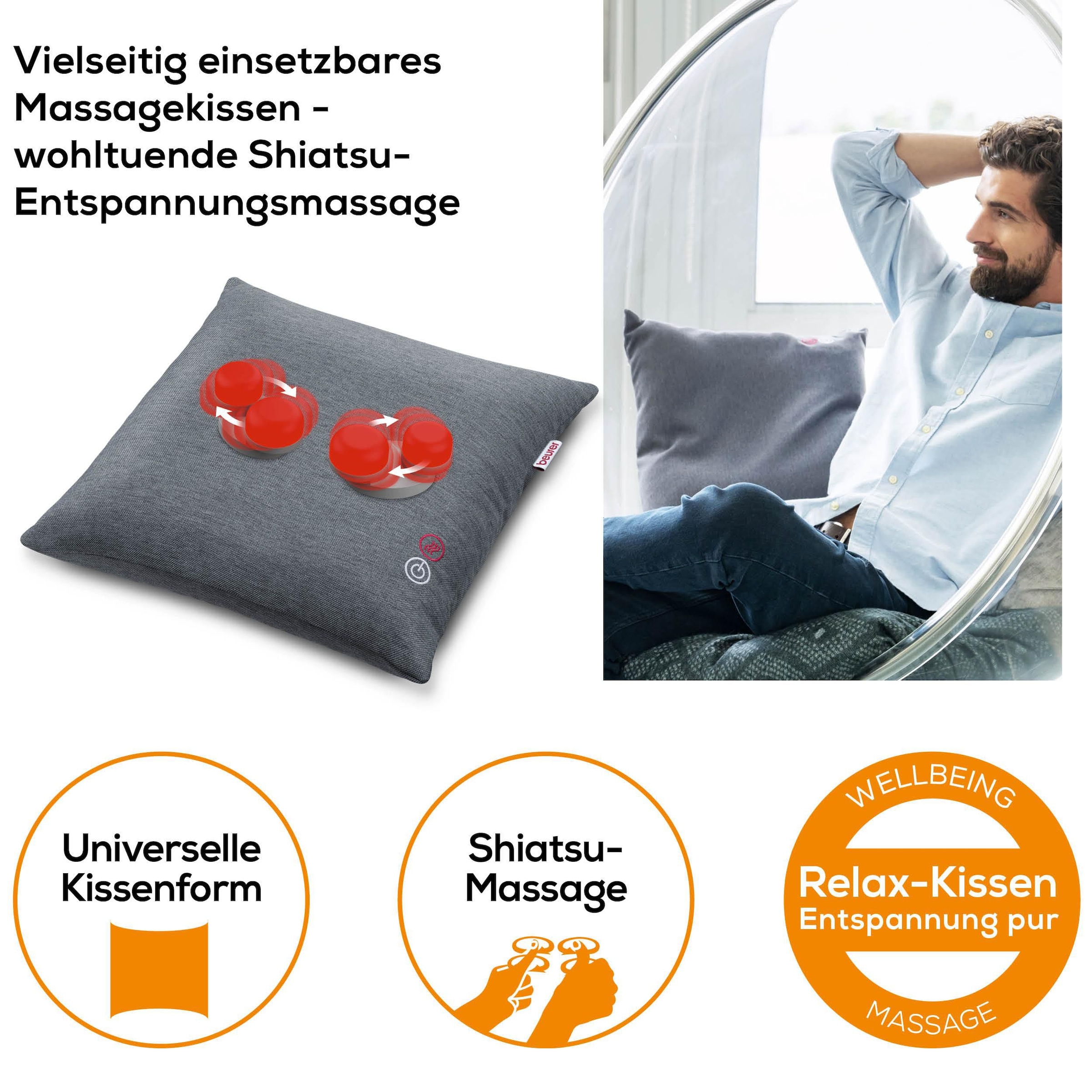 BEURER Massagekissen »MG 135 Shiatsu-Massagegerät mit zuschaltbarer Wärmefunktion«, Mit 4 Massageköpfen für eine entspannende Massage