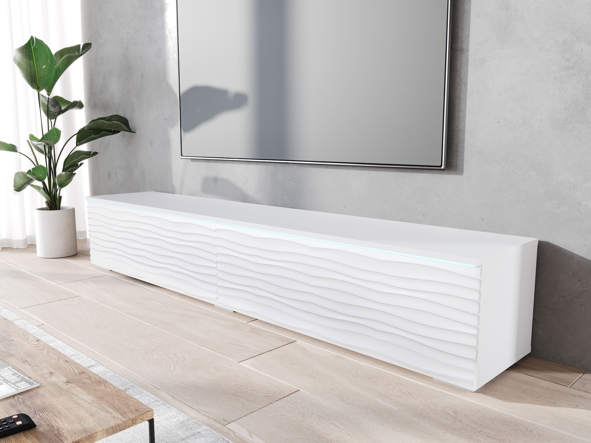 INOSIGN Lowboard »Vera, wahlweise mit oder ohne Beleuchtung«, gefräste MDF Front mit 3D Effekt, stehend und hängend montierbar