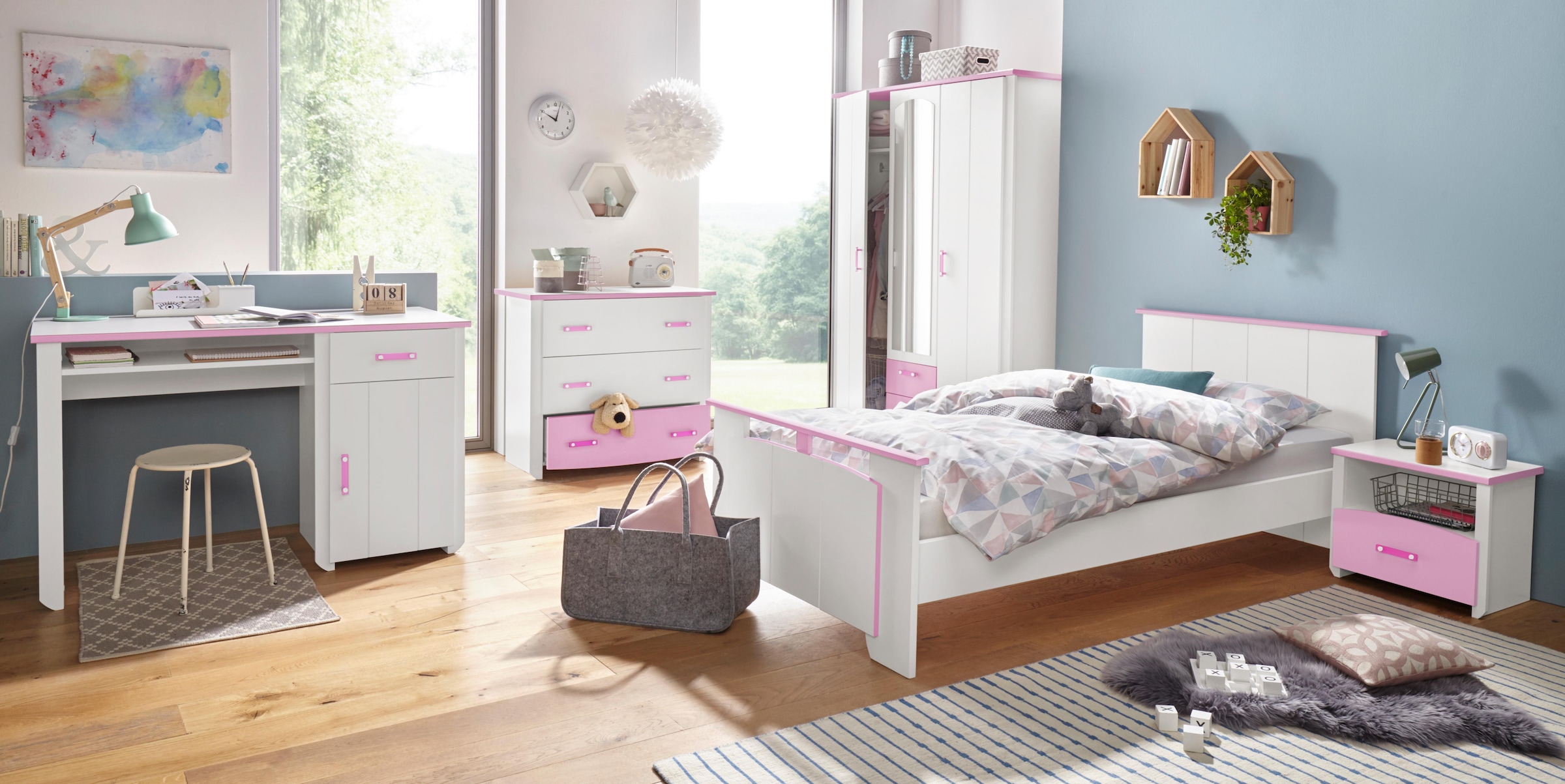 Jugendzimmer-Set »Biotiful«, (Set, 4 tlg., Bett, Nachttisch, Schrank, Kommode,...