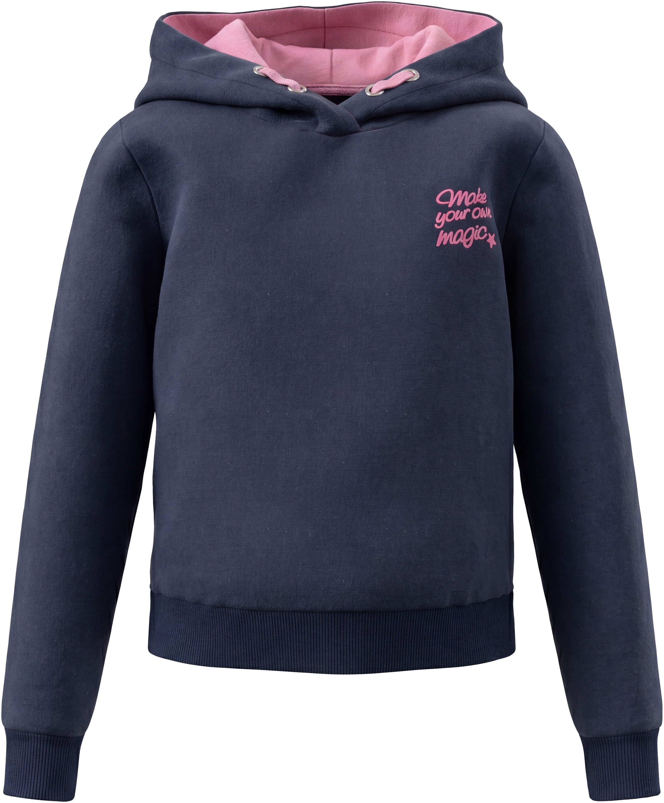 KIDSWORLD Langarmshirt »Slogan Hoodie: MAKE YOUR OWN MAGIC« Shirt mit Front- und Rückendruck, kurze Schnittform, Statement-Print