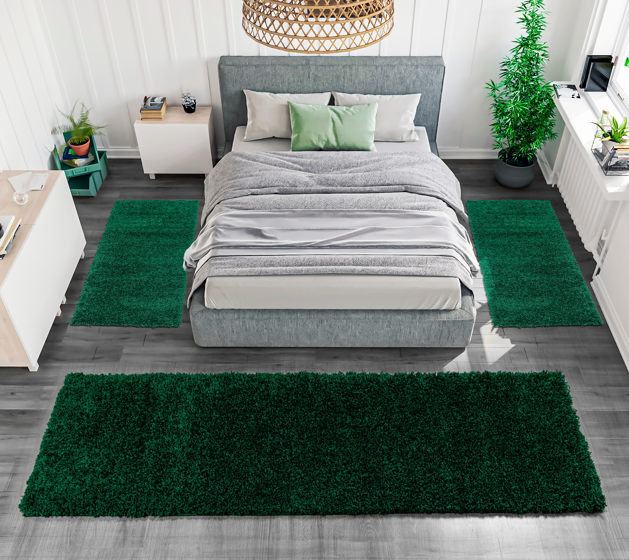 my home Bettumrandung »Shaggy 30«, (3 tlg.), gewebt, 2- oder 3-teilig, Bettvorleger, Läufer-Set, Uni-Farben