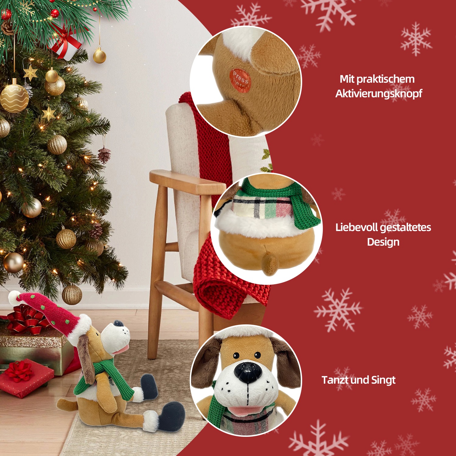 SHX Weihnachtsfigur »Singender und schaukelnder Hund«, Bewegung, lebhafte Musik