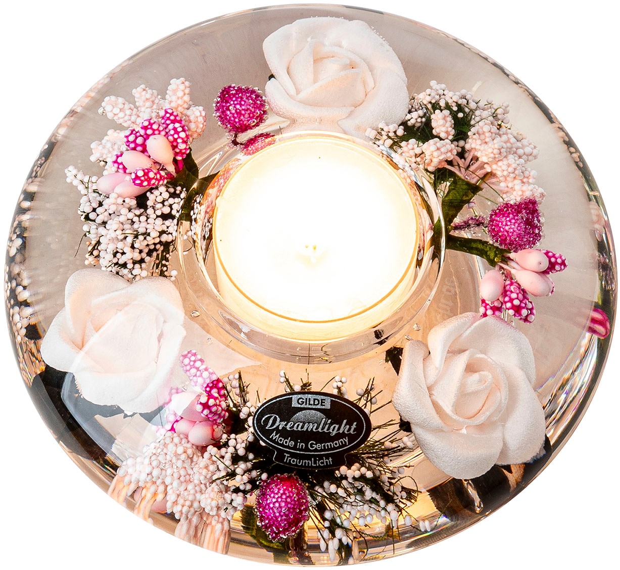 GILDE Teelichthalter »Dreamlight« Teelichtleuchter  Little Rose - Ufo Mini/ Ufo Medium  rosa, Handarbeit