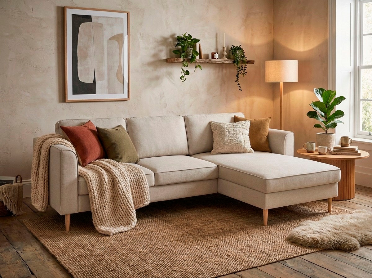 Home affaire Ecksofa »Booster, whlw. mit Schlaffunktion & Bettkasten, Fuß Buche lackiert« Recamiere beidseitig montierbar, L-Form, in Cord & Struktur, B: 232 cm