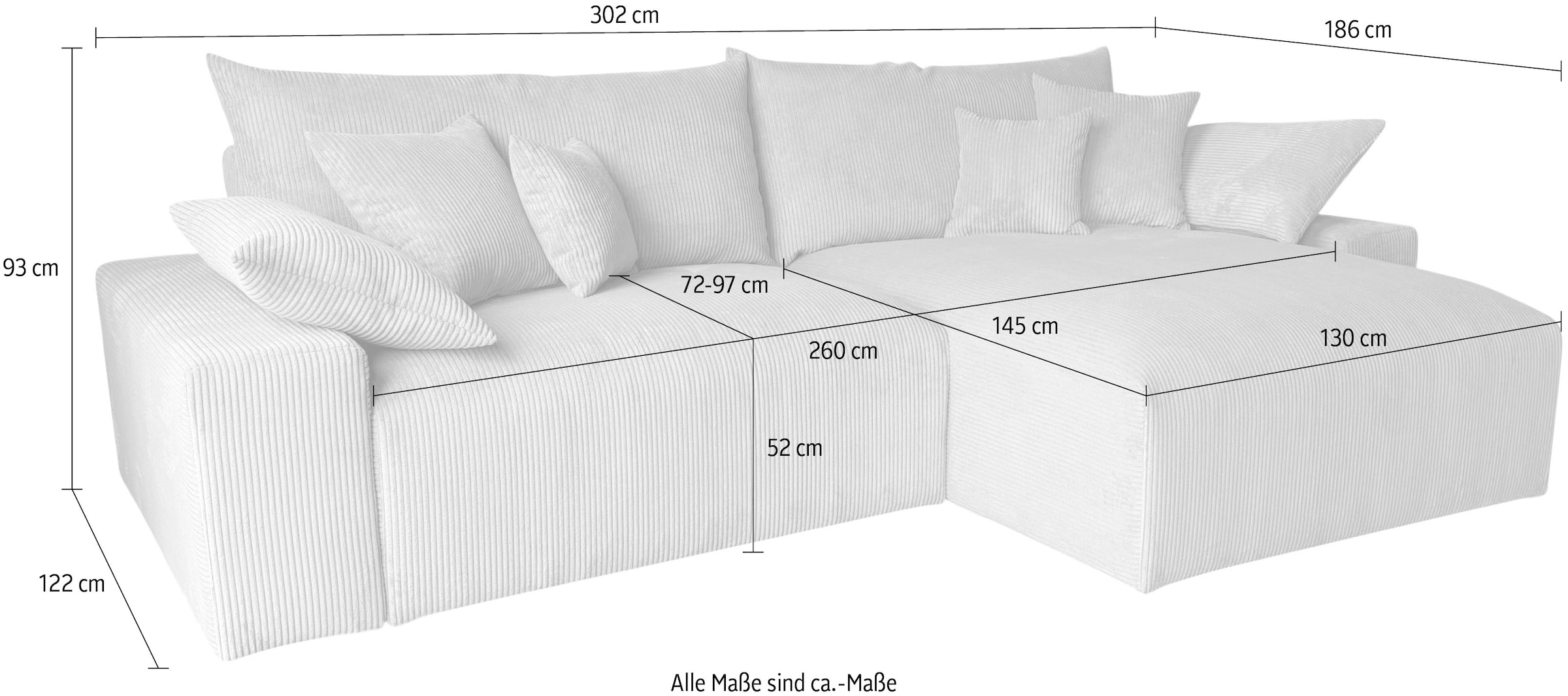 COLLECTION AB Ecksofa Mega-Sofa wahlweise in Cord oder Bouclé, mit Federkern & 6 Zierkissen
