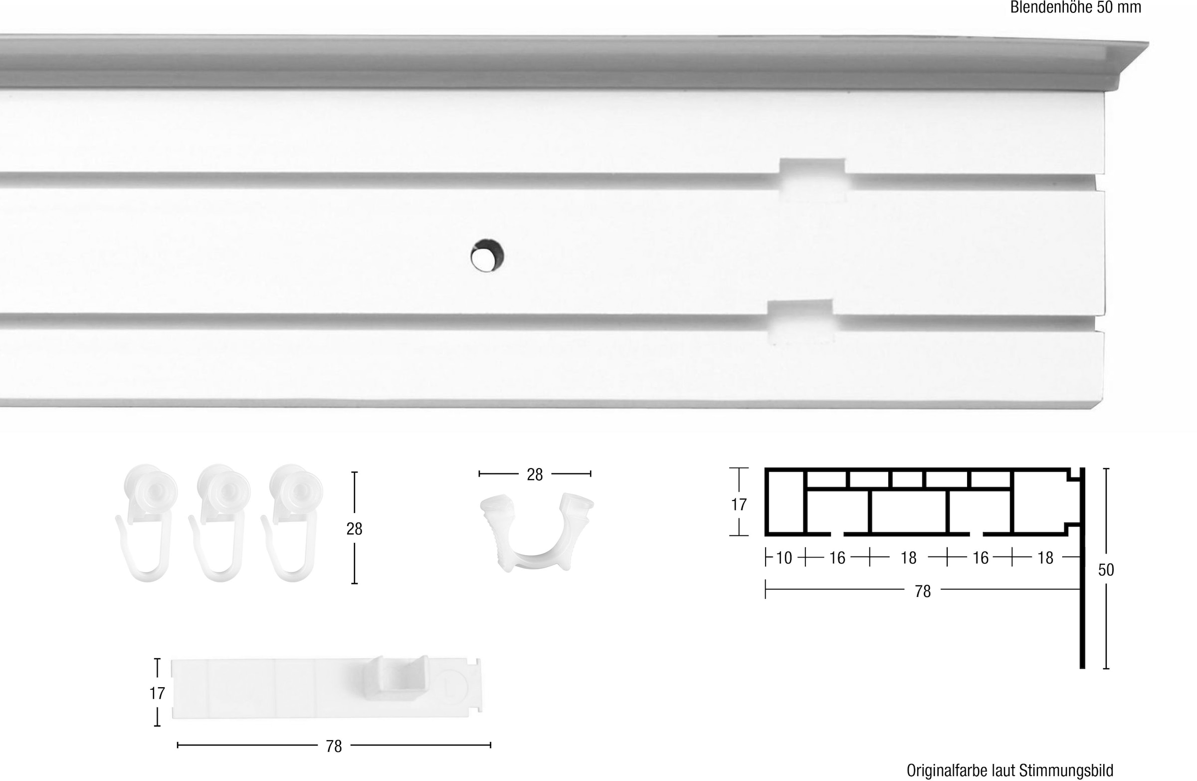 GARESA Gardinenschiene »Kunststoffschiene mit Deckenmontage, einfache Wunschmaßlänge, Blende«, Montage, schlicht 3 verlängerbar, läufig-läufig