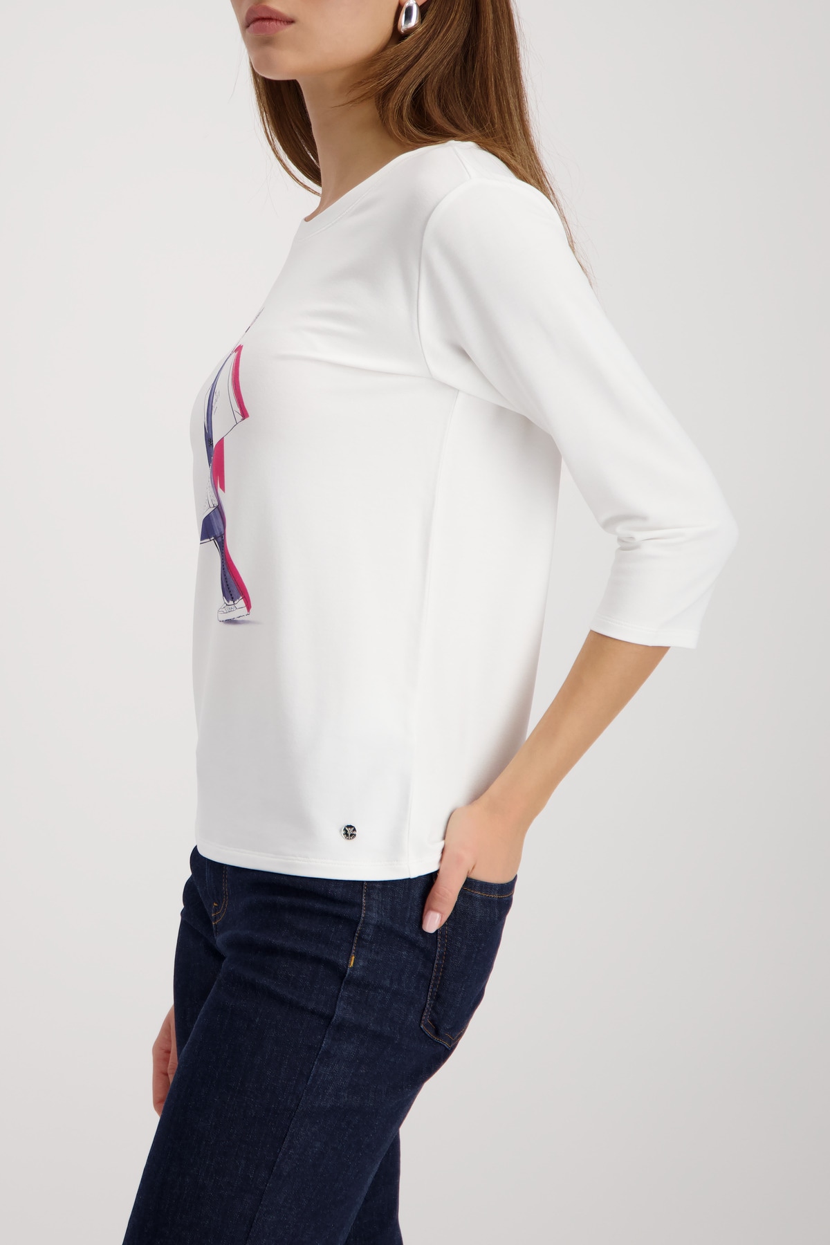 Monari 3/4-Arm-Shirt Rundhalsausschnitt, Regular Fit, mit Strasssteinen