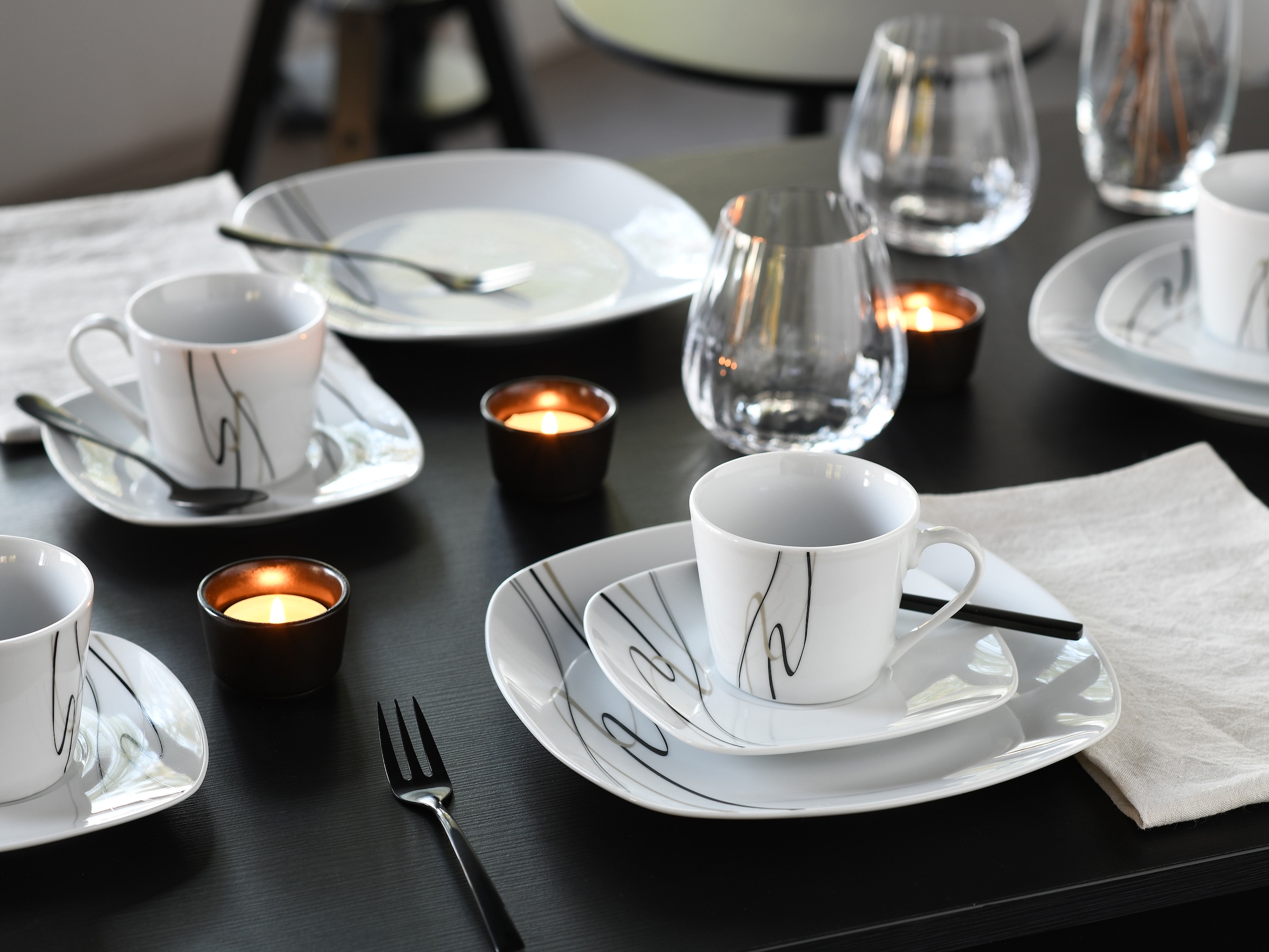 CreaTable Kaffeeservice »Amelie Piazza, Kaffee-Service 18-tlg« Elegant, Schwungvoller Liniendekor