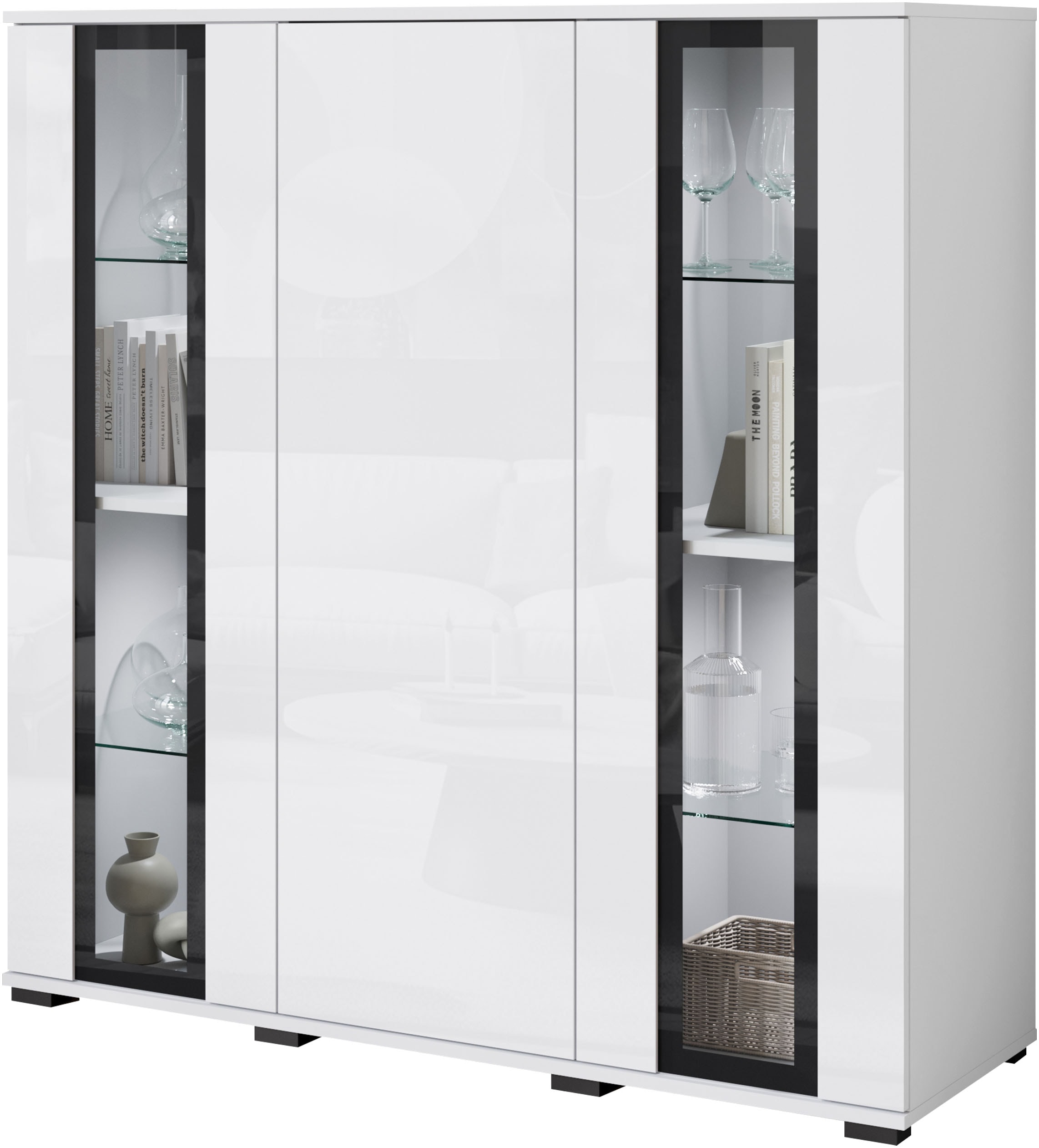 Home affaire Highboard »Caro, modernes Design mit Glaseinsätzen, Breite 120 cm« 1 Stk. tlg. grifflose Fronten mit Push-to-Open, höhenverstellbare Einlegeböden