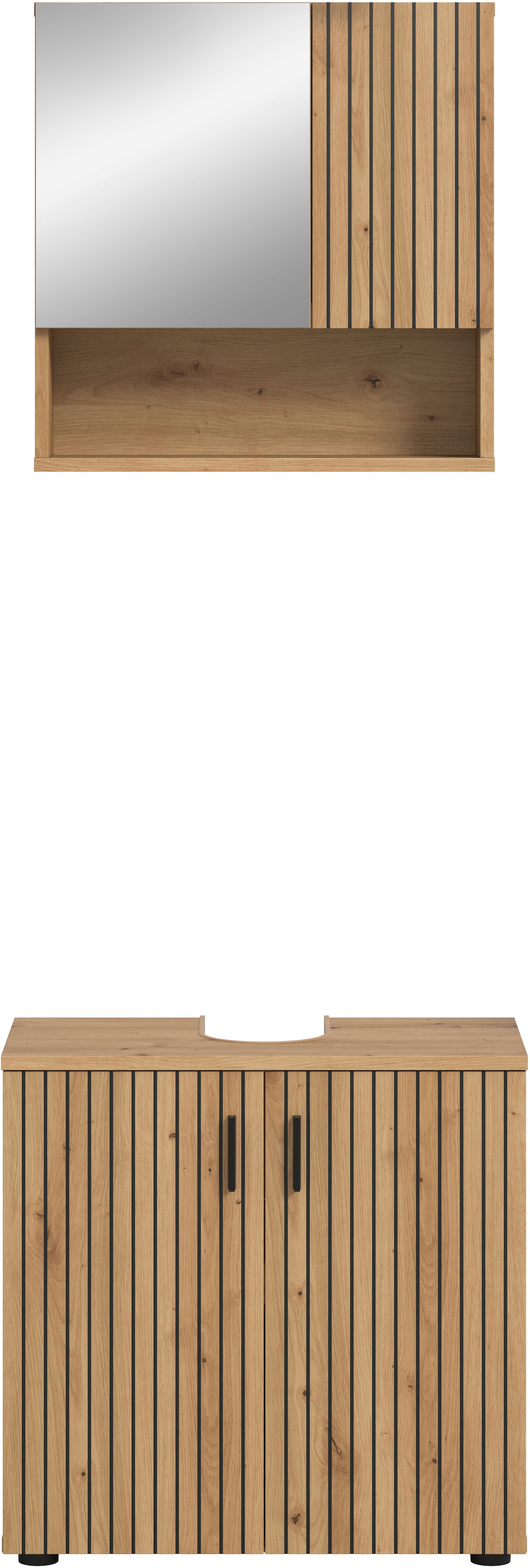 welltime Badmöbel-Set »MANI, 2-tlg. Badkombination, Paneeloptik« Set, Set, best. aus: 1 Spiegelschrank, 1 Waschbeckenunterschrank, 2 Stk. tlg.