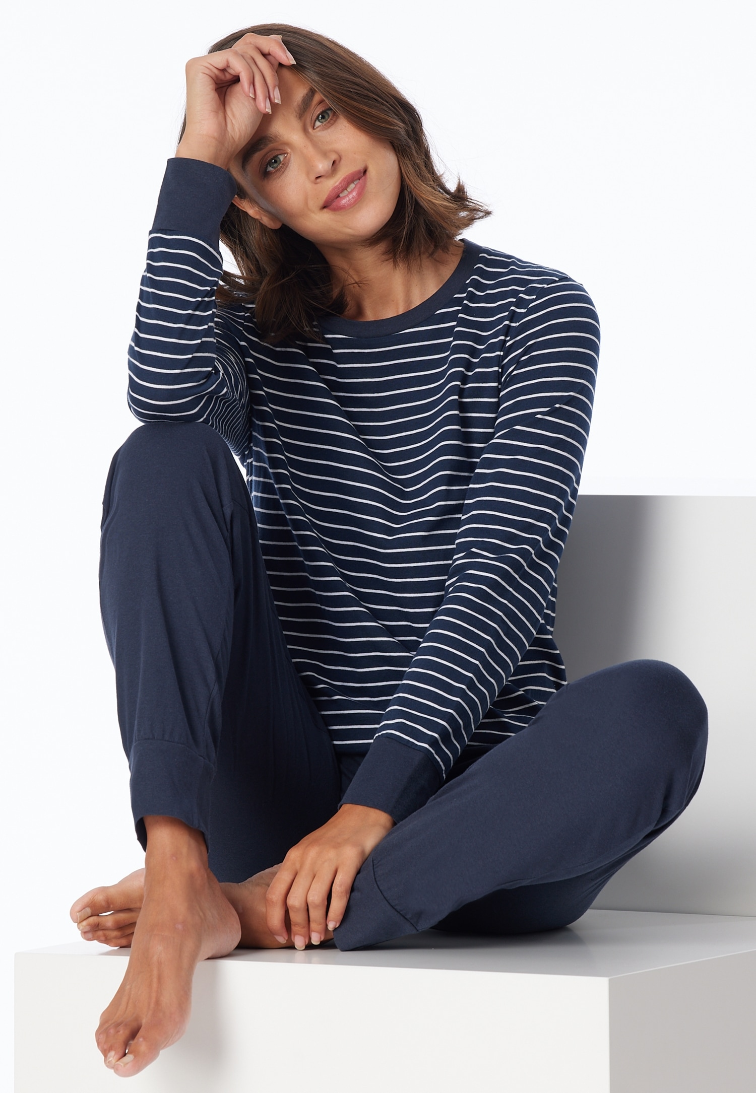 uncover by SCHIESSER Schlafanzug »UNCOVER Nightwear«, (2 tlg.), Rundhalsausschnitt, Pure Cotton, Streifen, Single Jersey, Langarm