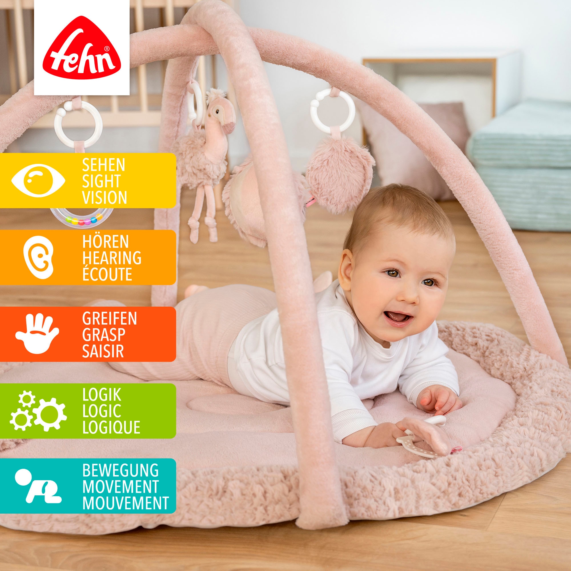 Fehn Spielbogen »Lazy, Crazy & Pink, Flamingo, 3-D-Activity-Decke«, mit 5 abnehmbaren Spielzeugen