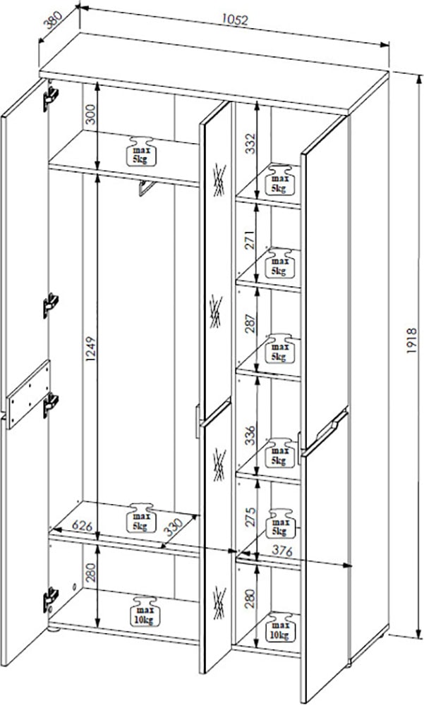 Innostyle Garderobenschrank »Memphis Garderobenschrank, 105x192x38cm (B/H/T)«, (1 St.)