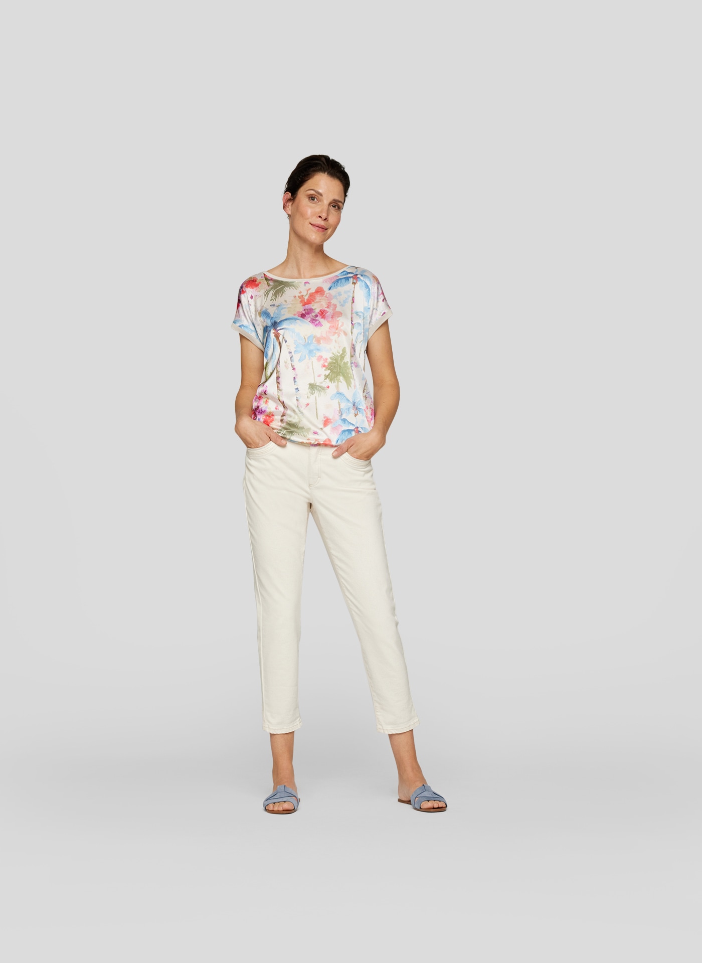 Rabe Print-Shirt, mit floralem Muster vorn, hinten unifarben