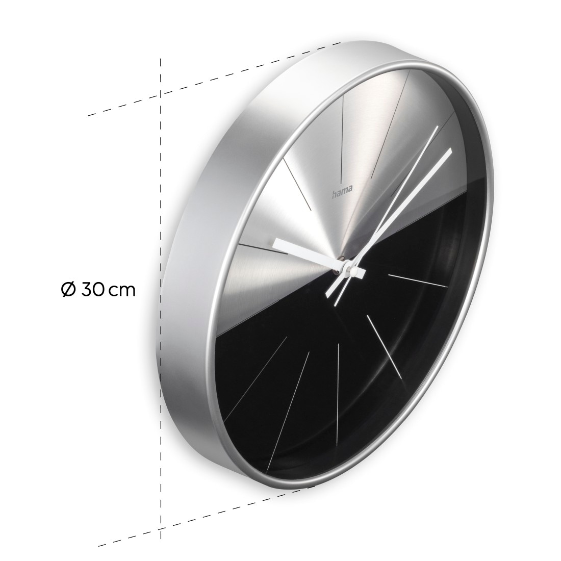 Hama Wanduhr »Uhr "Sizilien,  Ø 30 cm, ohne Ticken, Schwarz/Silber« geräuscharm