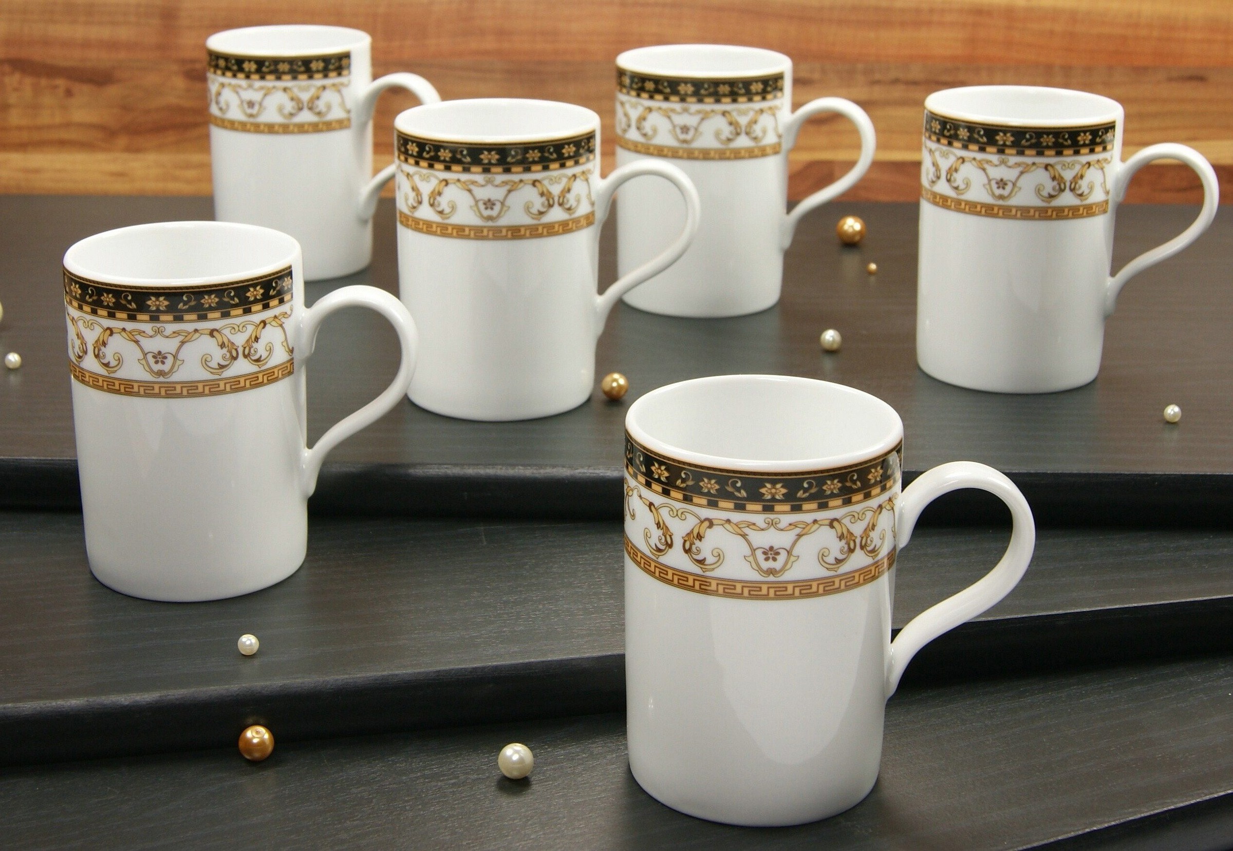 CreaTable Becher »Kaffeebecher Majestosa«, (Set, 6 tlg.), Dekor schwarz abgesetzt, Tassen Set, 6-teilig