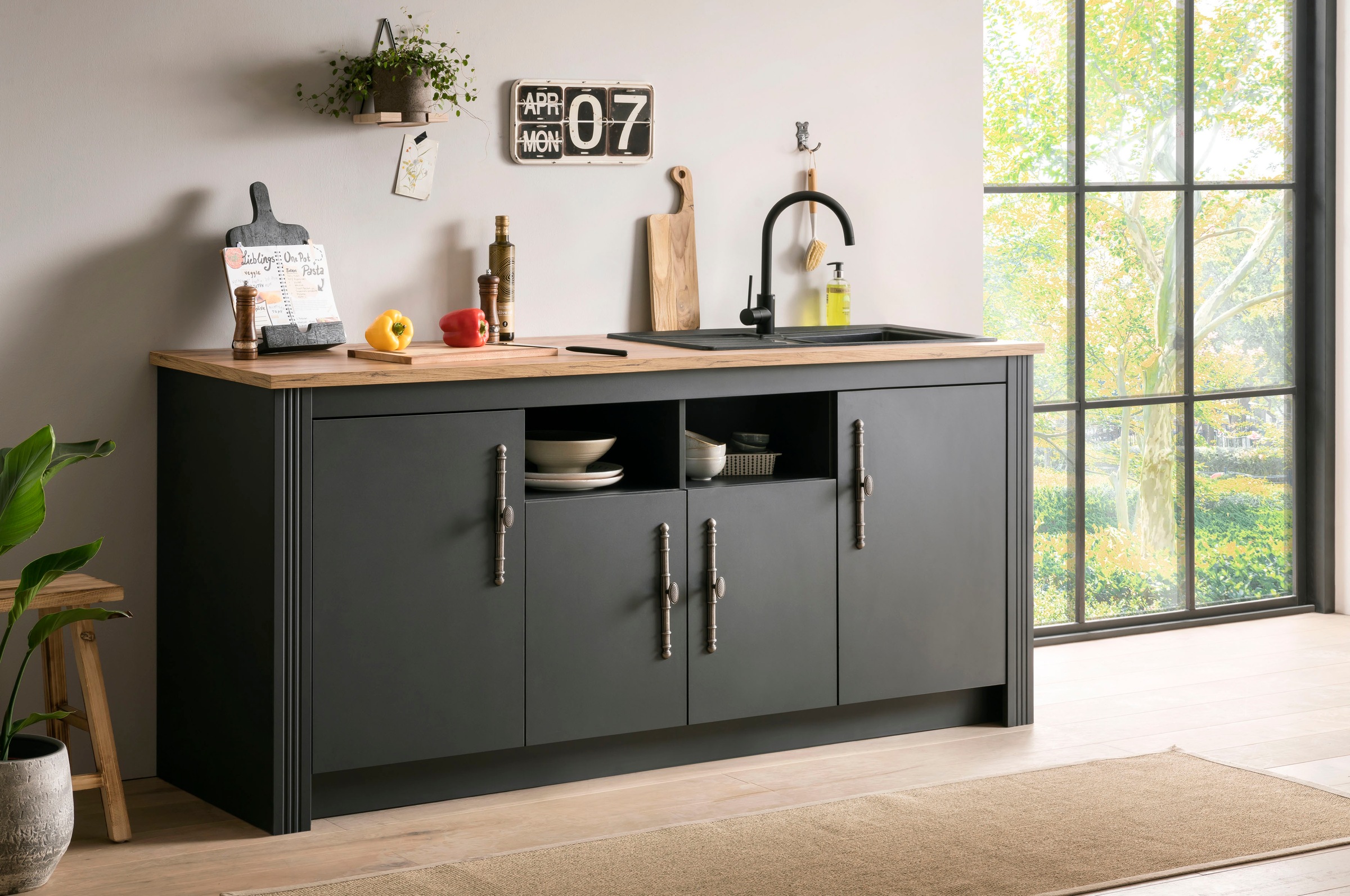 KOCHSTATION Spülenschrank »Westminster«, im romantischen Landhausstil, Breite 204 cm