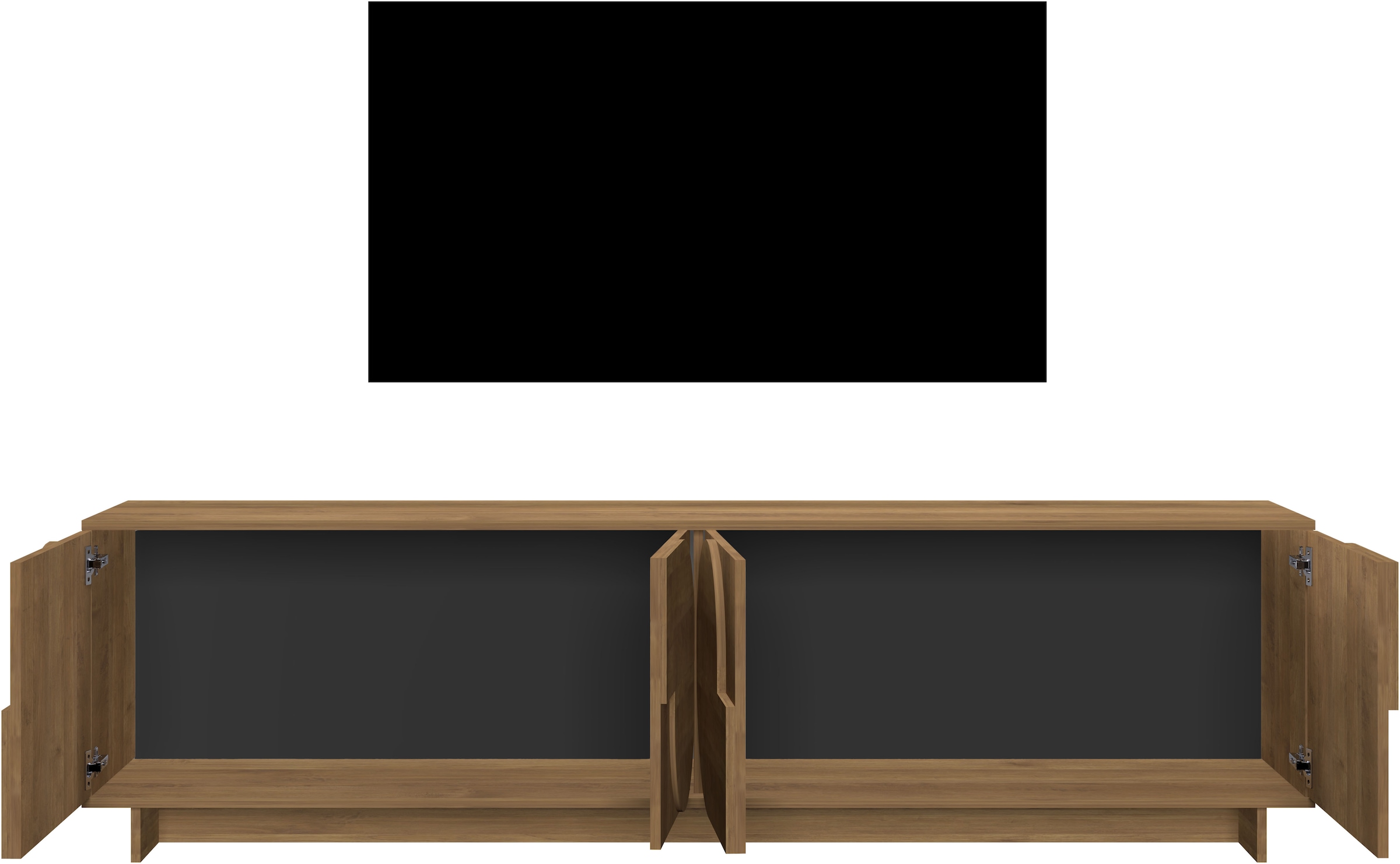 Home affaire Lowboard »Zen, 205 cm breit, 4 Türen, Mediaboard, TV-Schrank, TV-Board« Push-to-open, 3D-Fronten, Mercure-Holzstruktur, viel Stauraum
