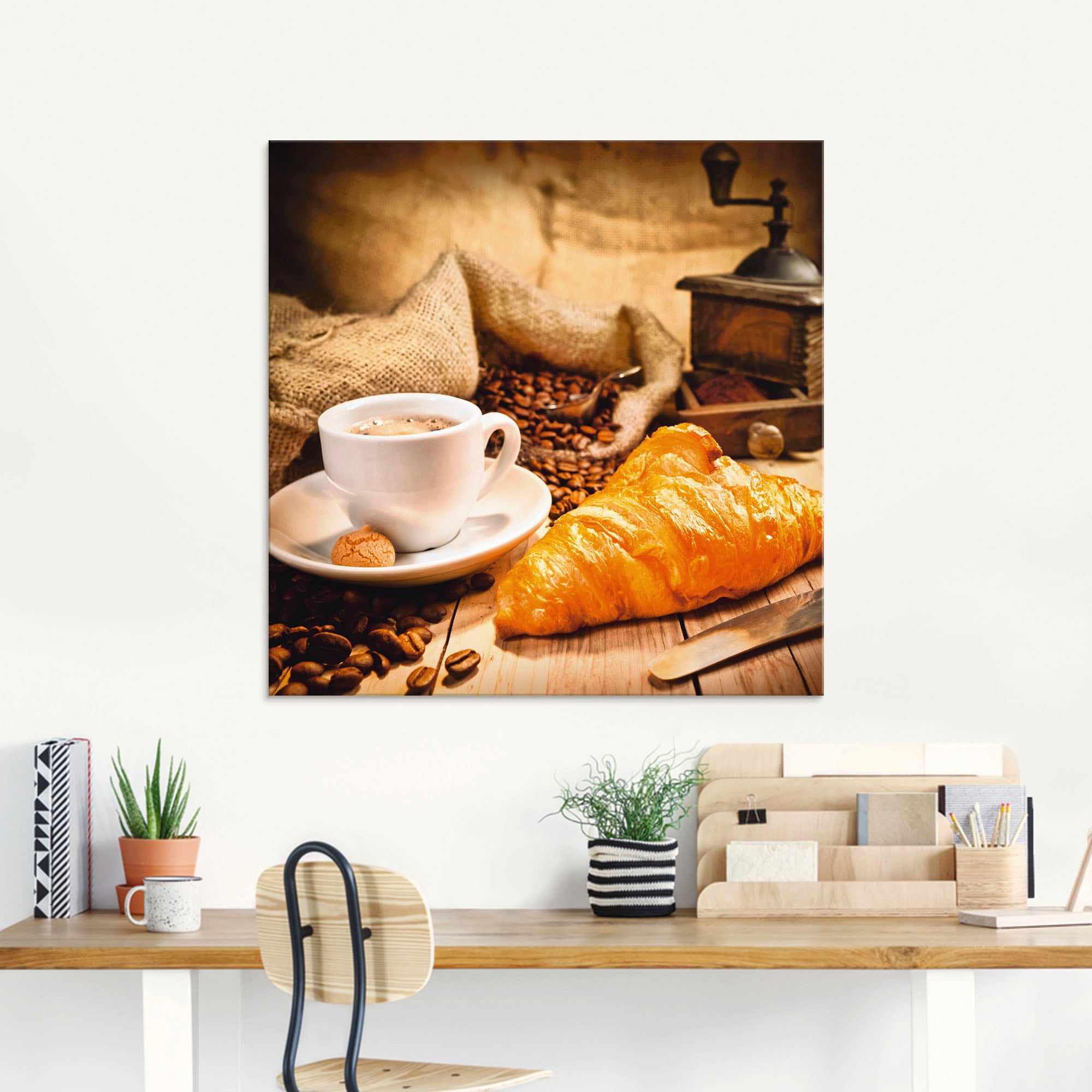 Artland Glasbild »Kaffeetasse mit Croissant«, Getränke, (1 St.), in verschiedenen Größen