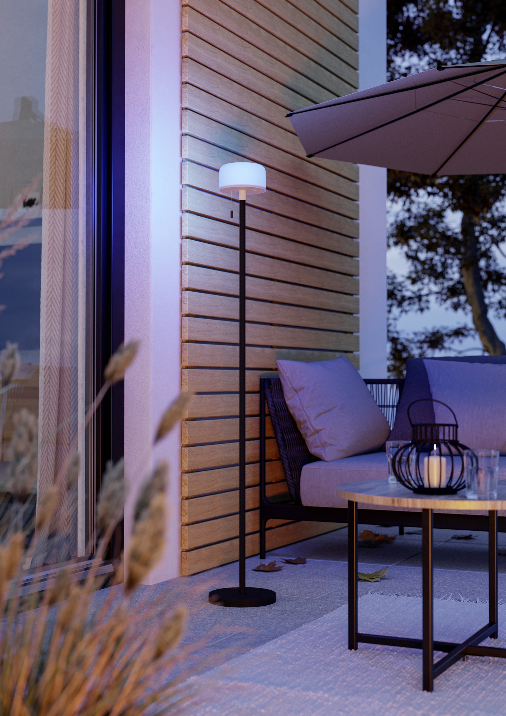 EGLO Stehlampe »MONTAPALMA-L Stehlampe - Stahl - SOLAR-LED - 2,2W - IP54« LED-Modul 1 Stk. RGB | Warmweiß Standleuchte, Leselampe, Wohzimmer, Schlafzimmer, H140 x Ø15 cm