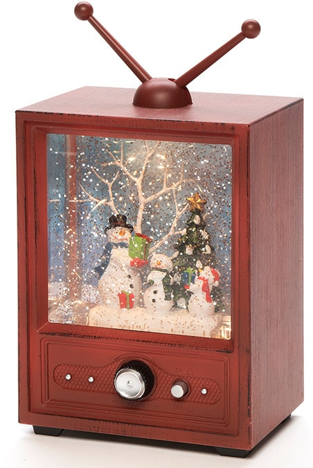 KONSTSMIDE LED Laterne »Fernseher mit 3 Schneemännern, Weihnachtsdeko«, wassergefüllt, wählbare Energiefunktion, 1 warm weiße Diode