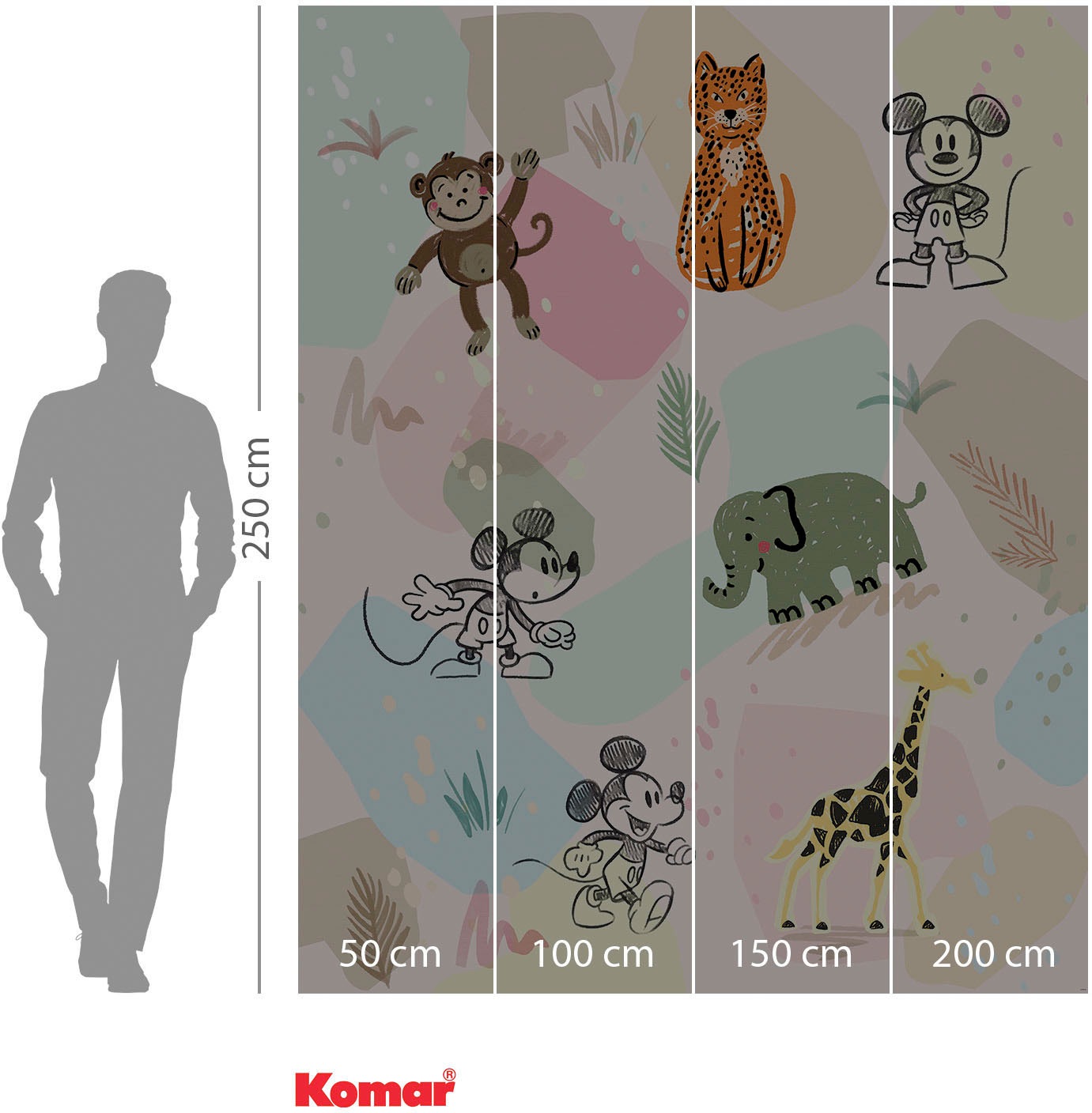 Komar Fototapete »Digitaldruck Vlies -  Mickey Safari - Größe 200 x 250 cm« bedruckt glatt Kinderzimmer