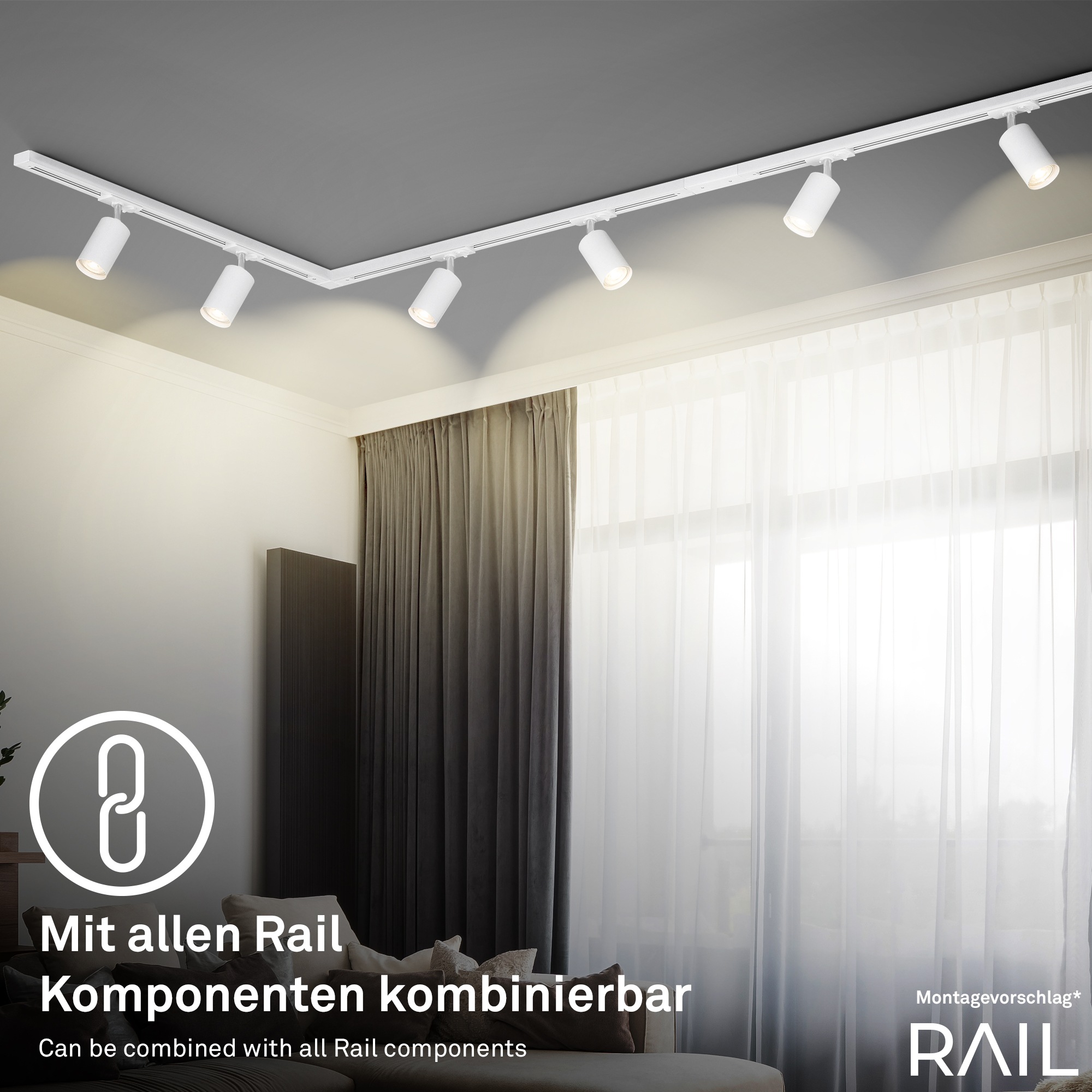 Briloner Leuchten Schienensystem-Leuchten »RAIL« GU10 1 Stk. Spotlight 138mm Weiß max.9W Schienensystem Rail Wohnzimmer Büro Küche