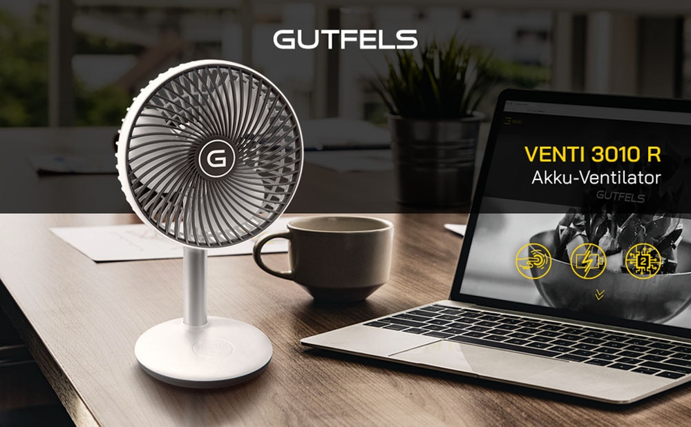 Gutfels Tischventilator »»VENTI 3010 R««, 15 cm Durchmesser, kompakt, mit Touch- Bedienung und eine Laufzeit von 12 h