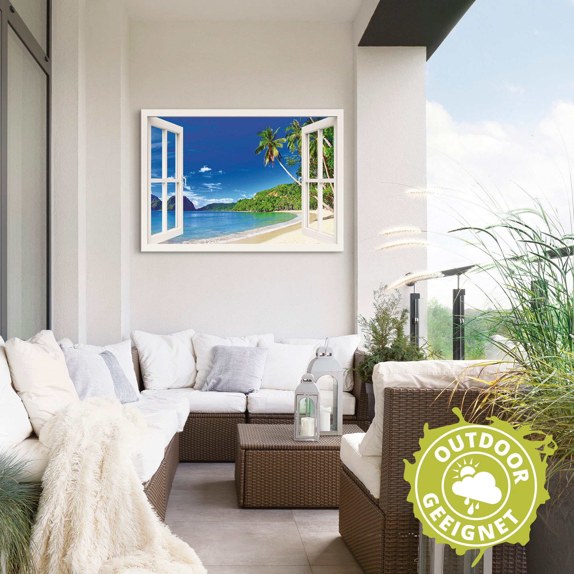 Artland Wandbild »Fensterblick Paradies«, Fensterblick, (1 St.), als Alubild, Outdoorbild, Leinwandbild, Poster, Wandaufkleber