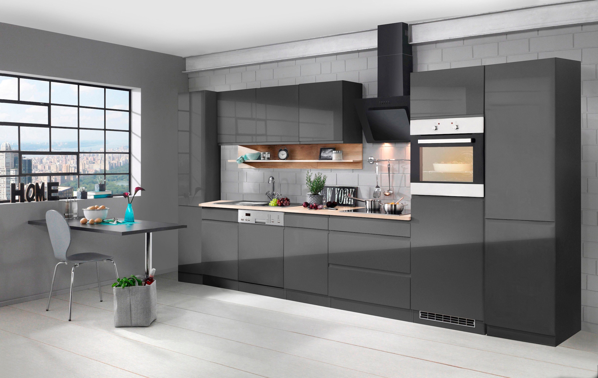 KOCHSTATION Küchenzeile »KS-Virginia«, Breite 390 cm, mit Glaskeramik-oder Induktionskochfeld
