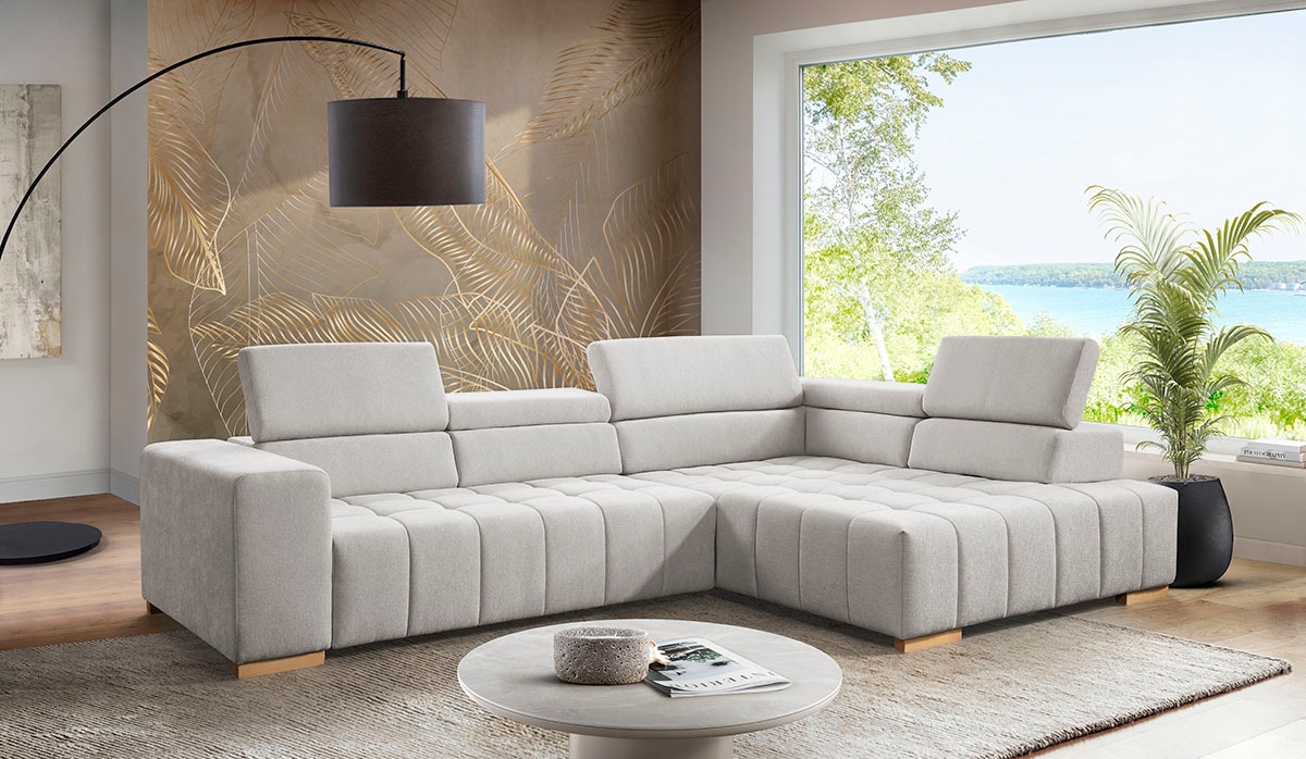 exxpo - sofa fashion Ecksofa »Elianos, hoher Sitzkomfort, aufwendige Kreuzsteppung im Sitz, L-Form« Kopfteile & Sitztiefe verstellbar, ohne Bettfunktion