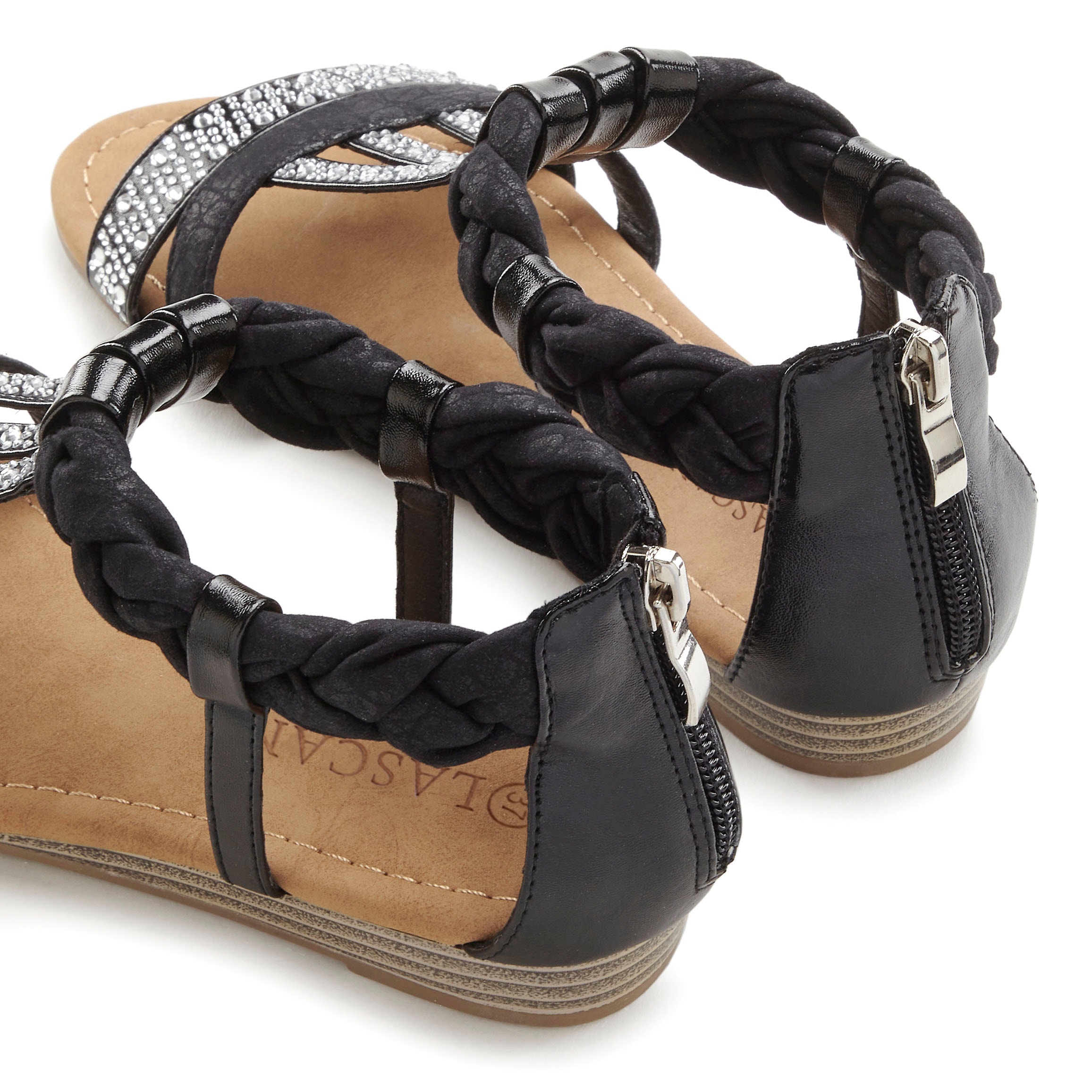 LASCANA Sandale »Sommerschuh«, mit Glitzersteinen, kleiner Keilabsatz, Sandalette, Sommerschuh VEGAN