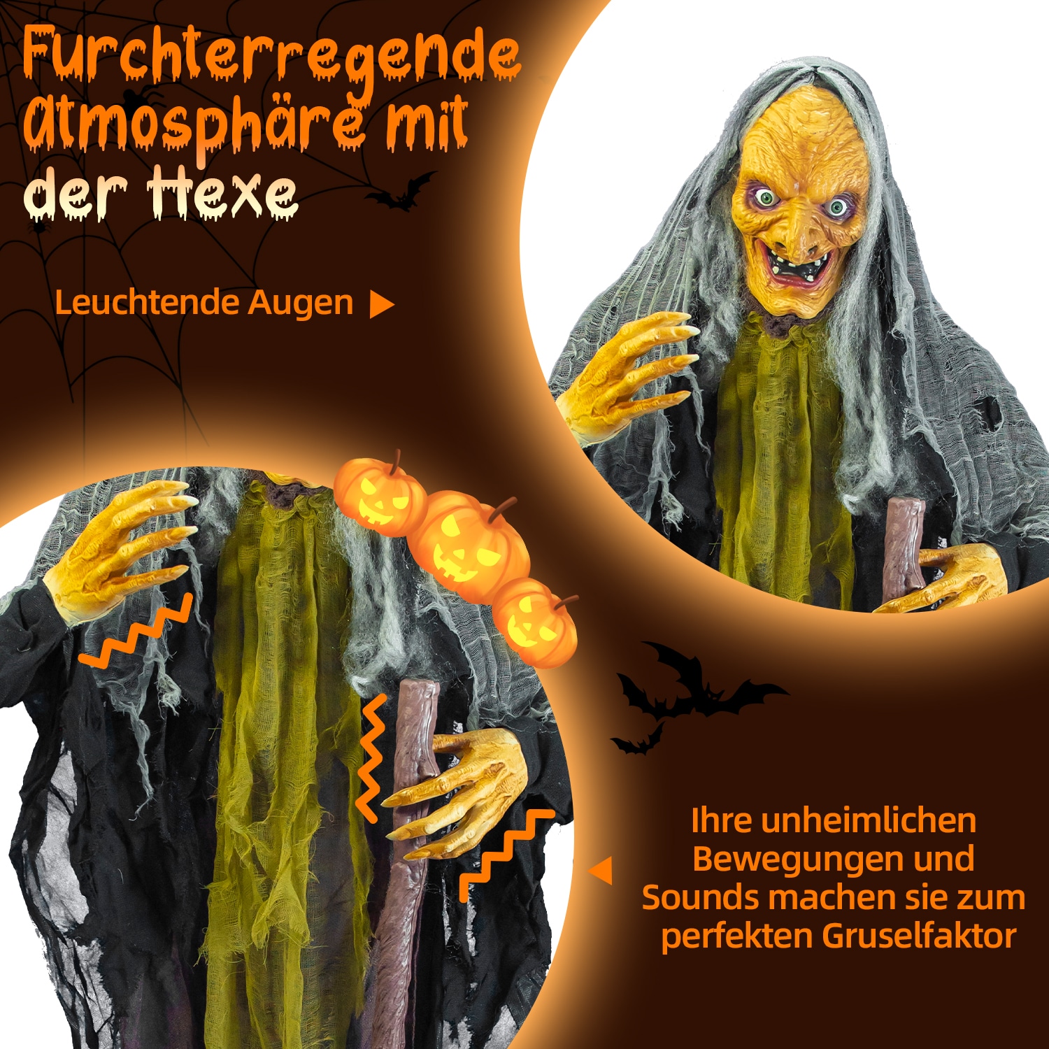 SHX Dekofigur »Stehende animierte Hexe«, Bewegung, Soundeffekt