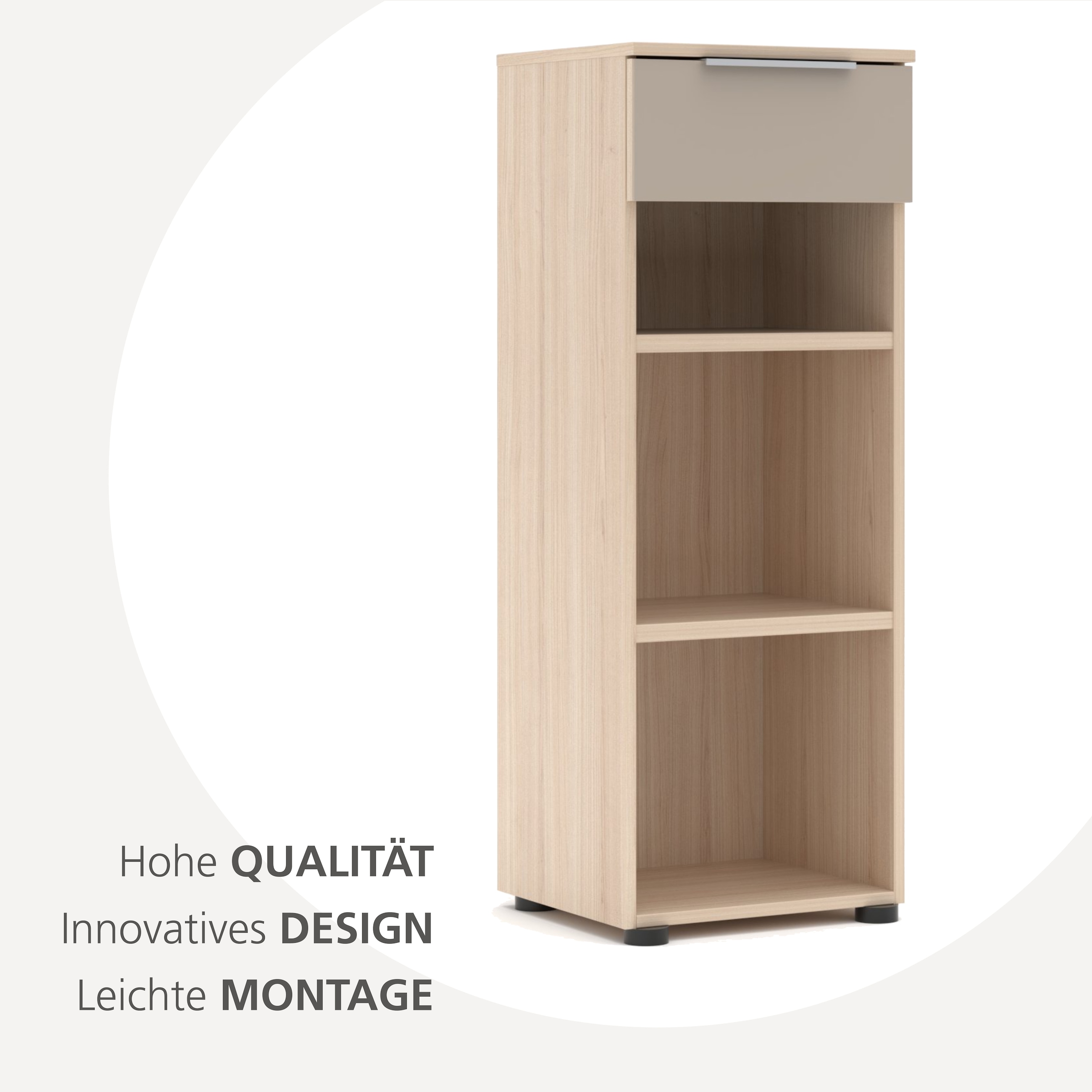 Innostyle Aktenregal »Büroregal Santorin, 40x 110x 38 cm (B/H/T)« 1 Stk. tlg. 1 Schubkasten, 3 offene Fächer, Softclose, Metallgriff