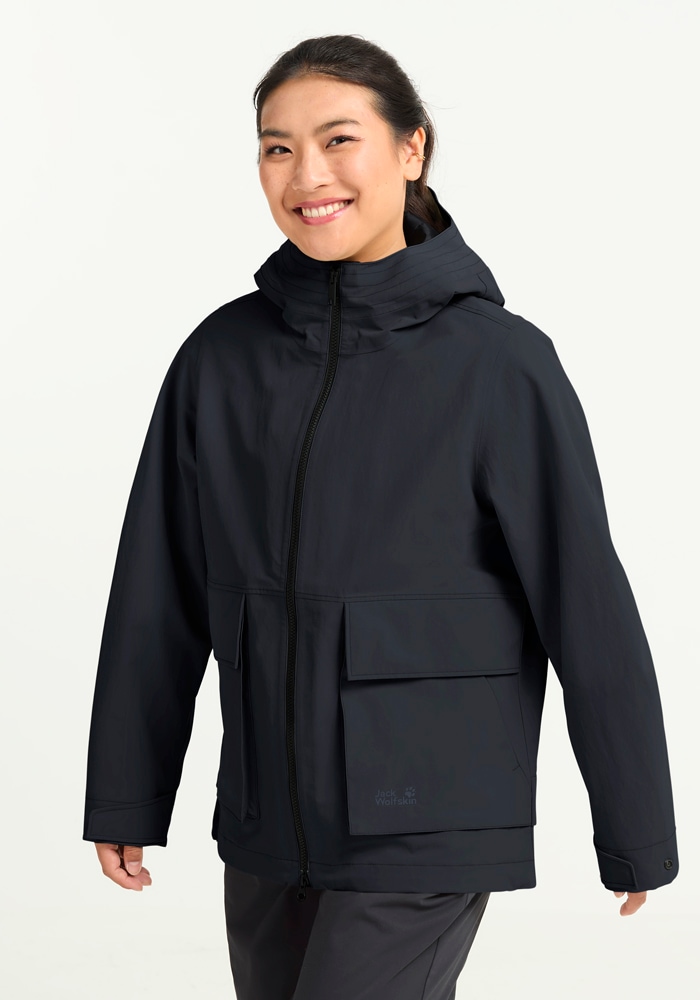 Jack Wolfskin Funktionsjacke »NABUR 2L JKT W« mit Kapuze wasserdicht, atmungsaktiv, Übergangsjacke, aufgesetzte Cargotaschen