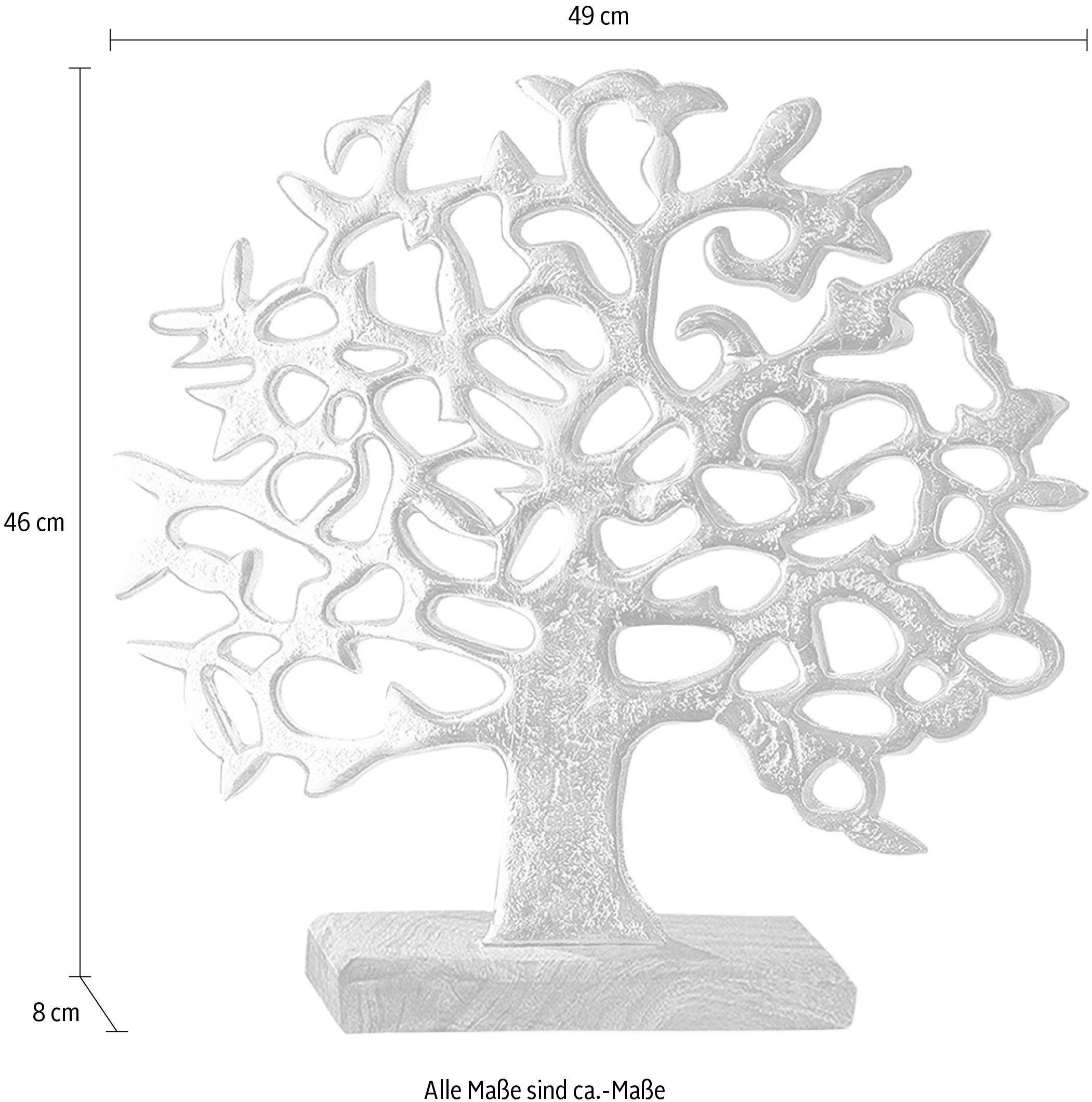 GILDE Dekoobjekt »Lebensbaum auf Holzbase, silber«, Höhe 46 cm, aus Metall,  Sockel aus Holz, Wohnzimmer auf Raten kaufen