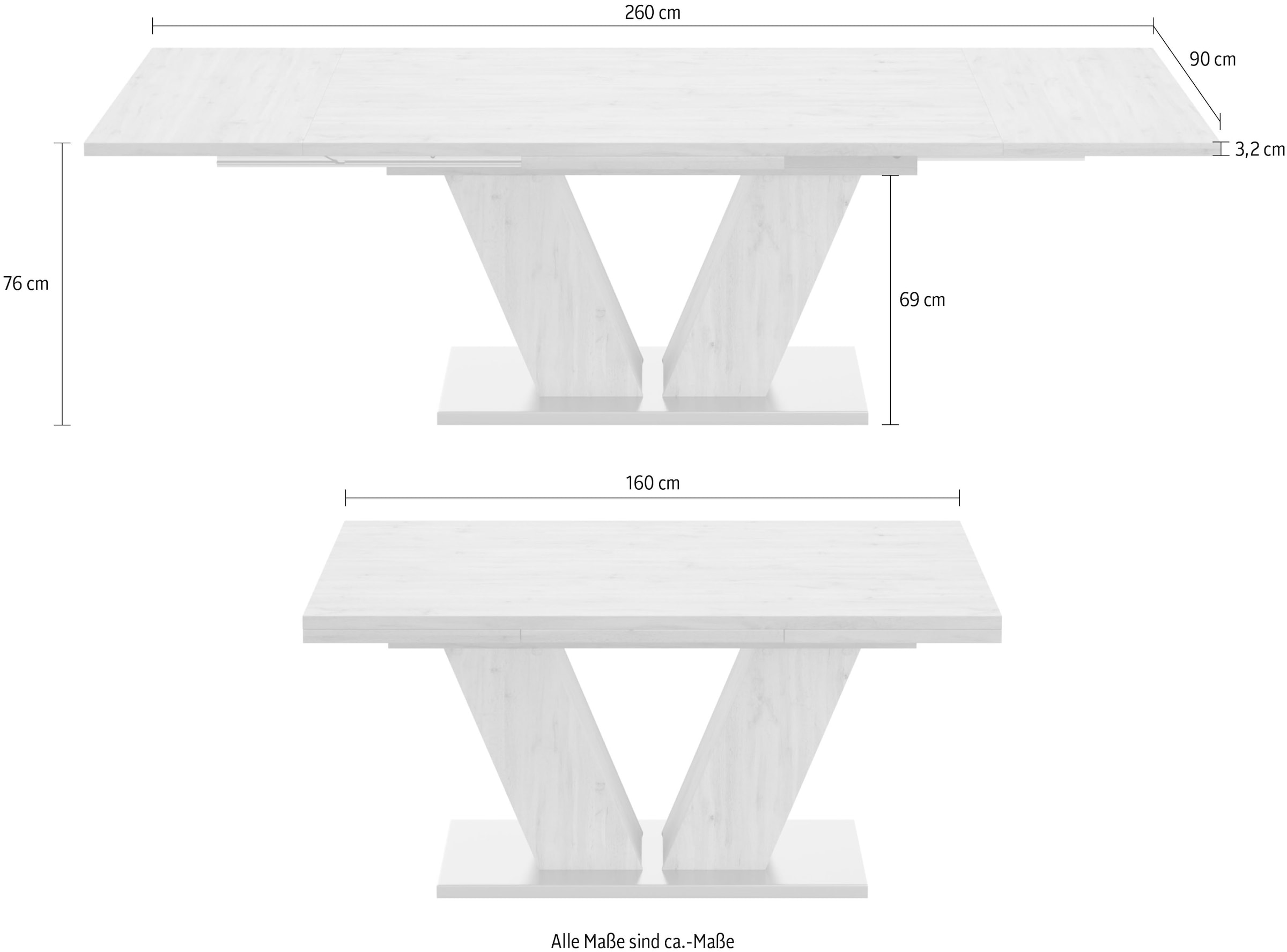 Mäusbacher Esstisch »Komfort V-Gestell und Auszug, D«, bestellen in 160-260 asteichefarben auf cm mit Breite mit Raten